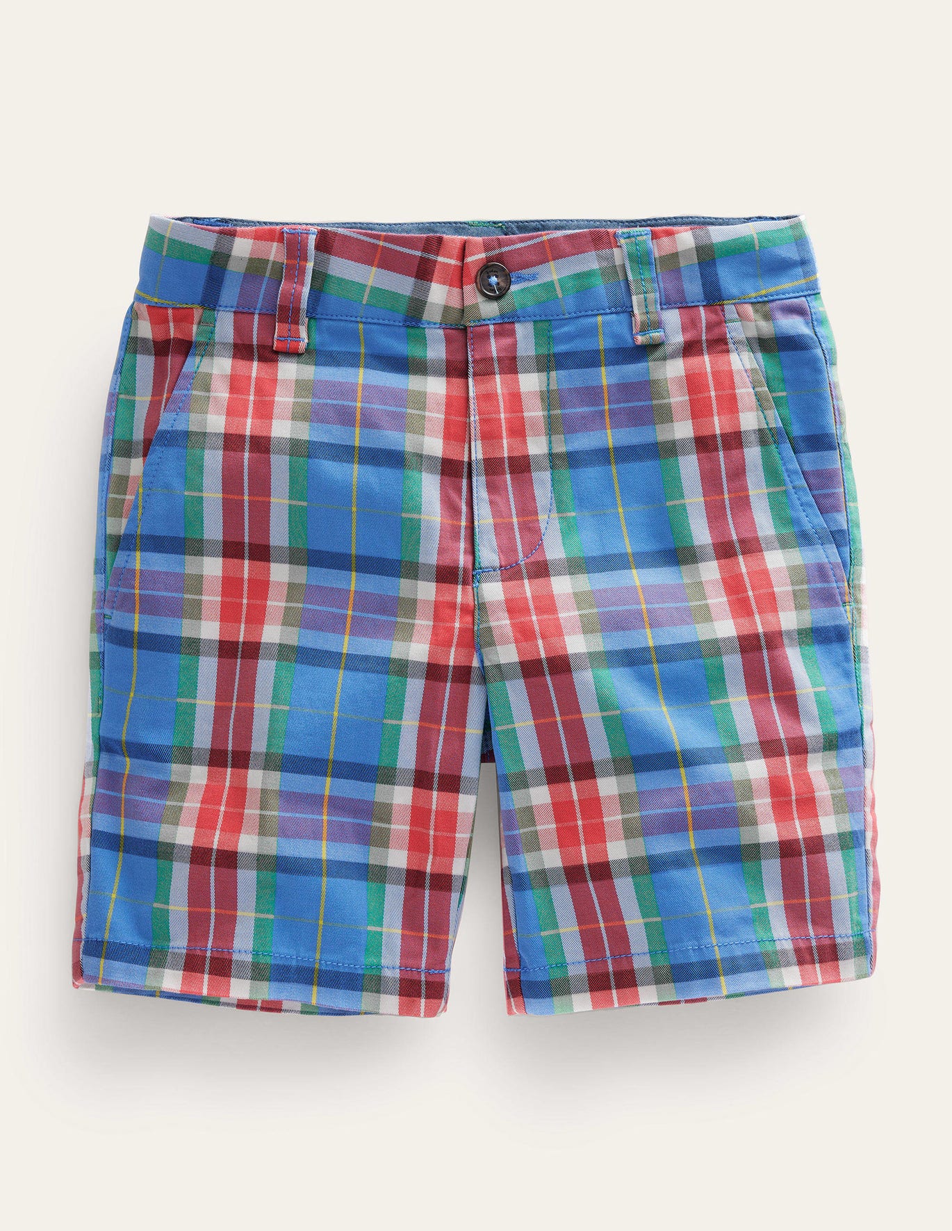 Boden Patterned Chino Shorts - Blue/Orange Check