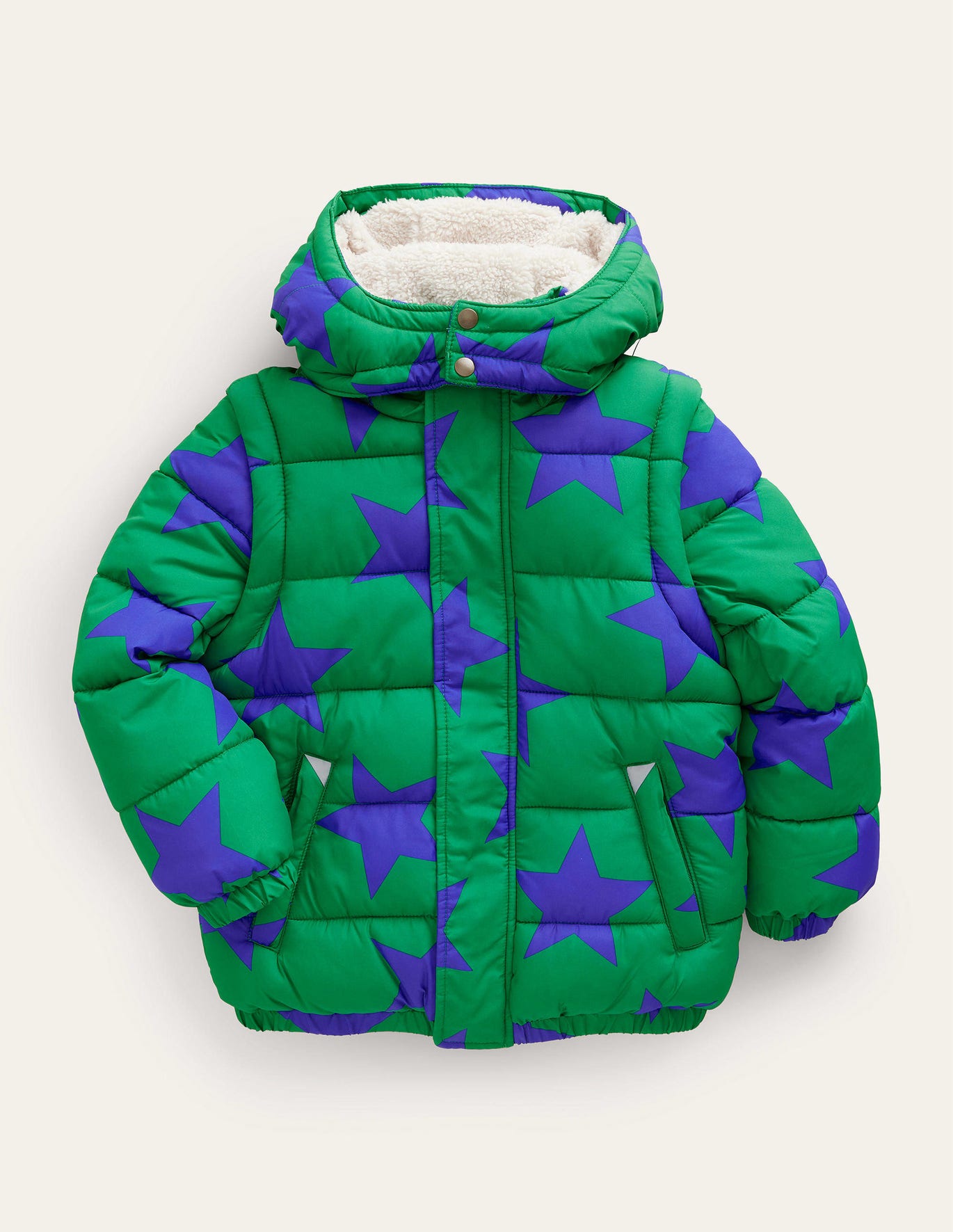 Boden 2-in-1 Padded Coat - Deep Green Star