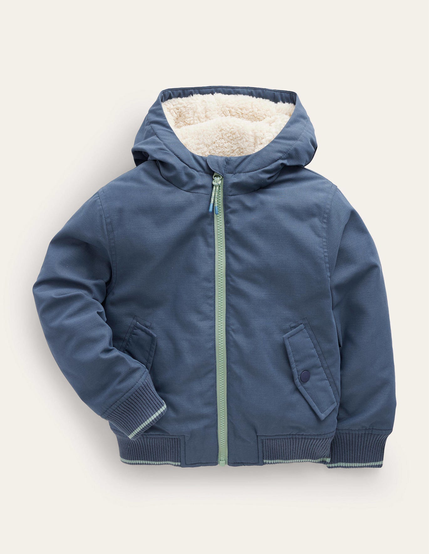 Boden Hooded Lined Bomber Jacket - Robot Blue