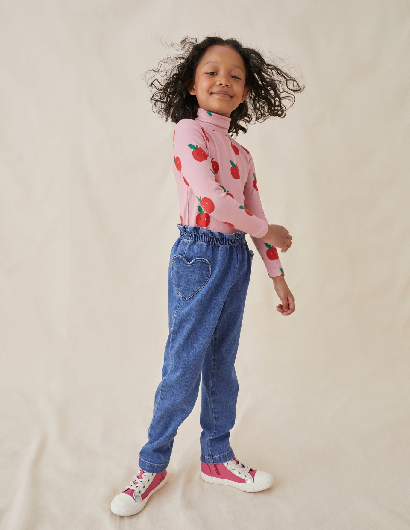 Boden Roll Neck Supersoft T-shirt - Almond Pink Apples