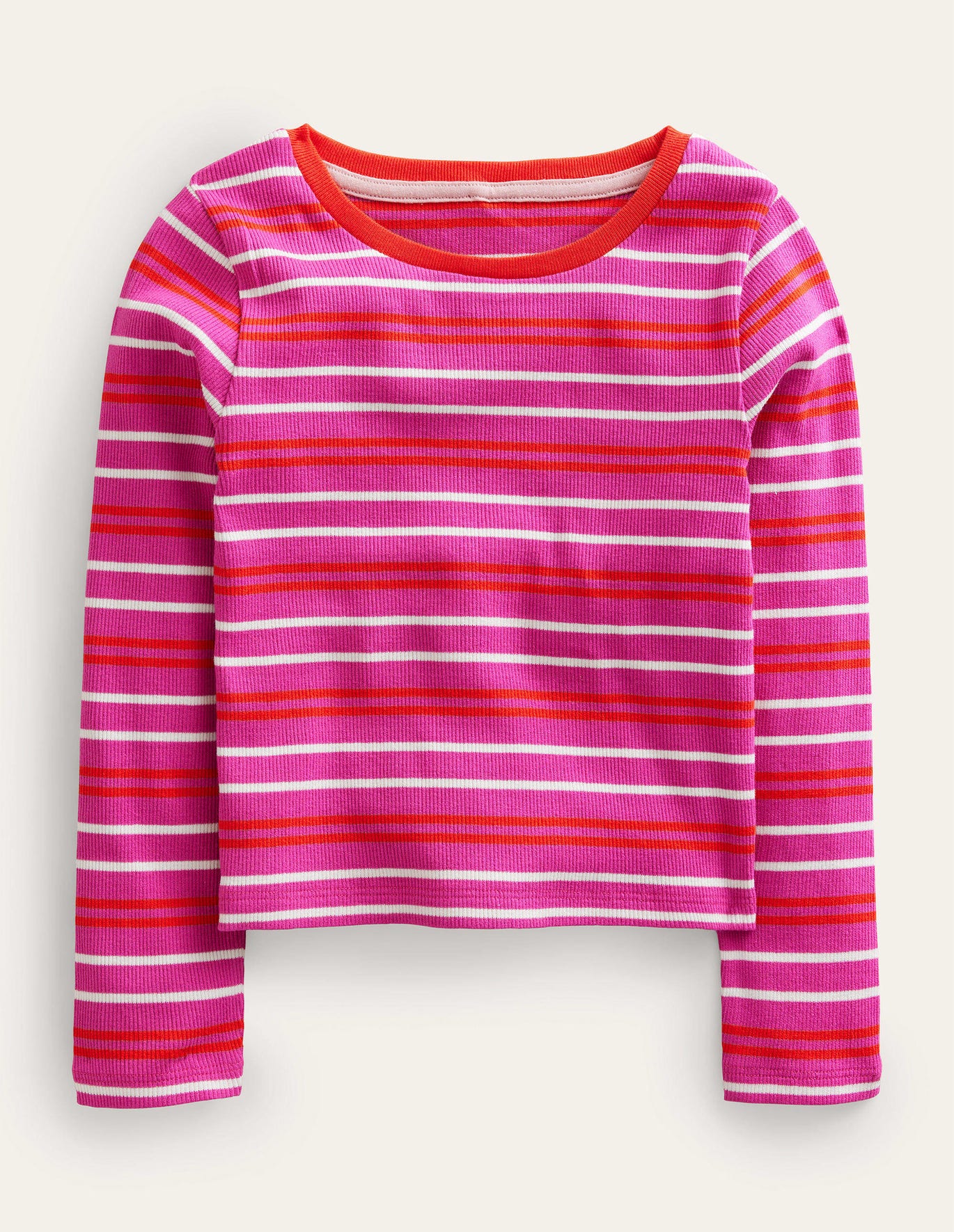 Boden Cropped Long Sleeve T-shirt - Phlox Pink/Dahlia