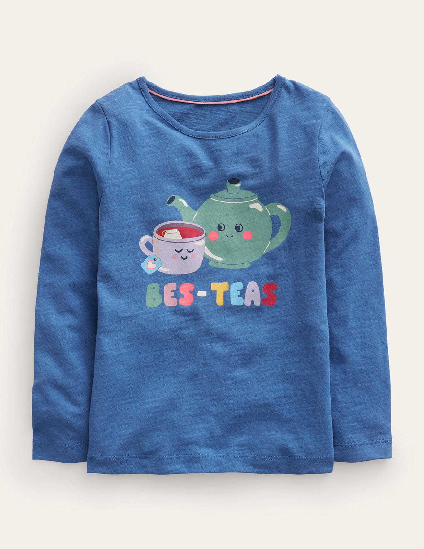 Boden Logo Slub Long Sleeve T-shirt - Delft Blue Teapots