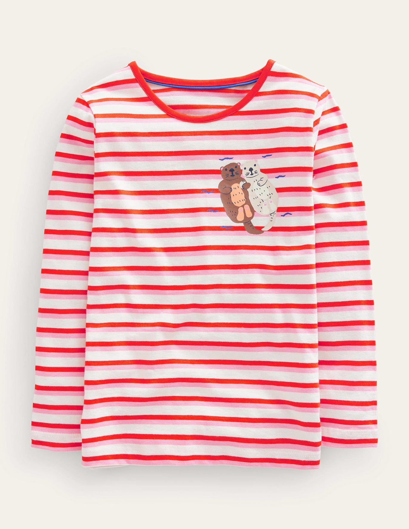 Boden Logo Slub Long Sleeve T-shirt - Red/Pink Otters
