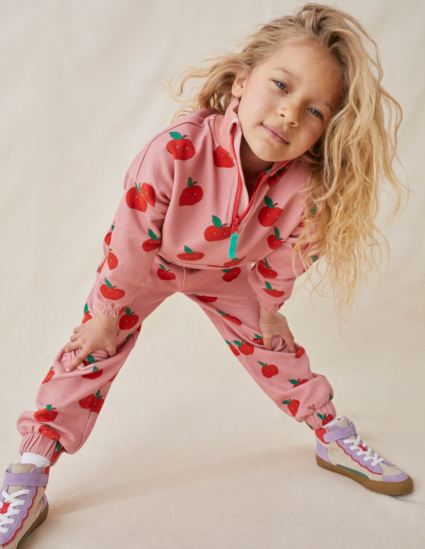 Boden Printed Half Zip Sweat - Almond Pink Apples