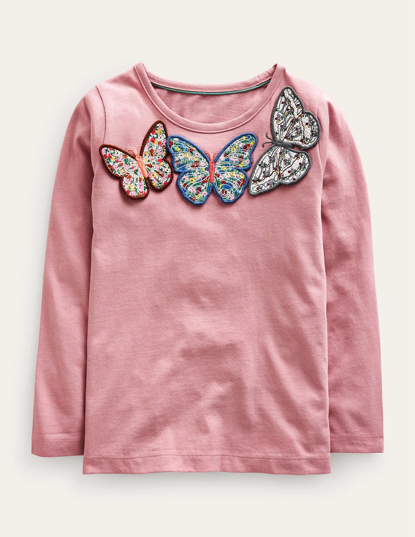 Boden 3D Applique T-Shirt - Almond Pink Butterflies