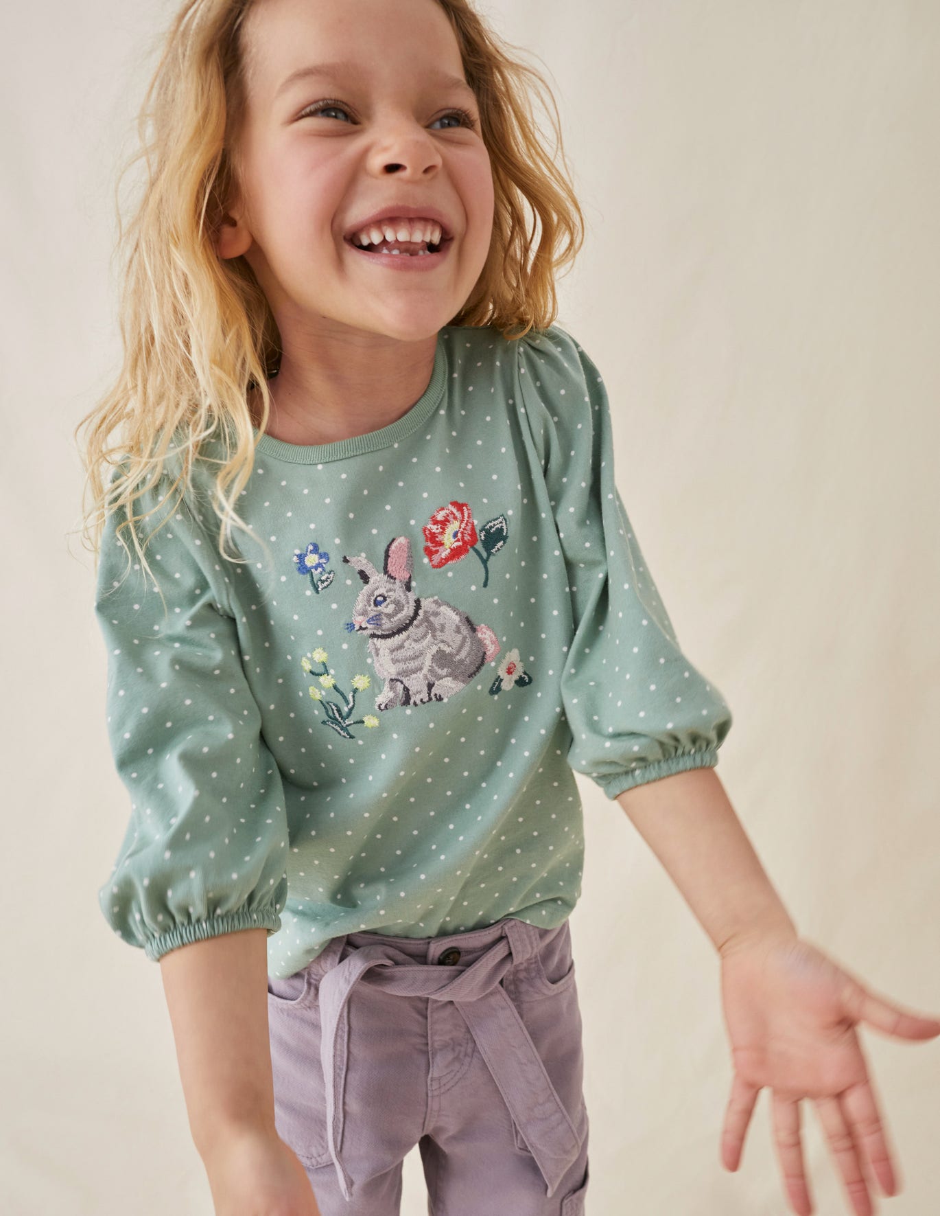 Boden Applique Sleeve Detail Top - Green Smoke