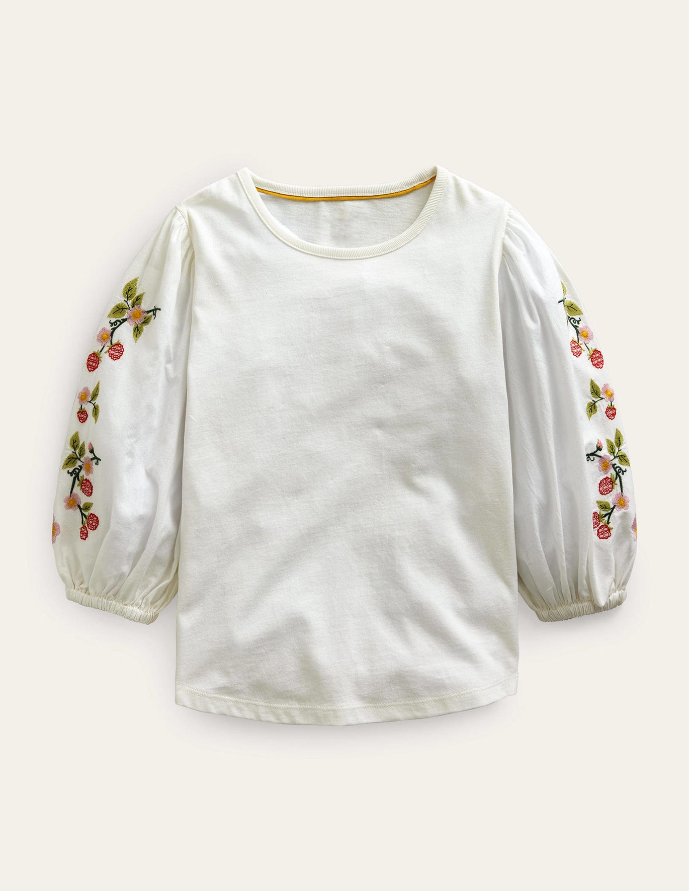 Boden Embroidered Puff Sleeve Top - Ivory