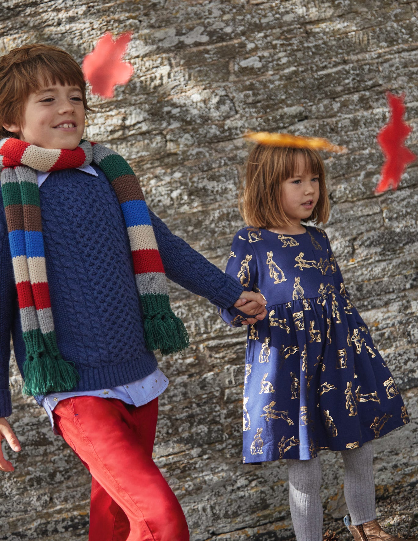 Boden Long Sleeve Fun Jersey Dress - College Navy Foil Bunnies