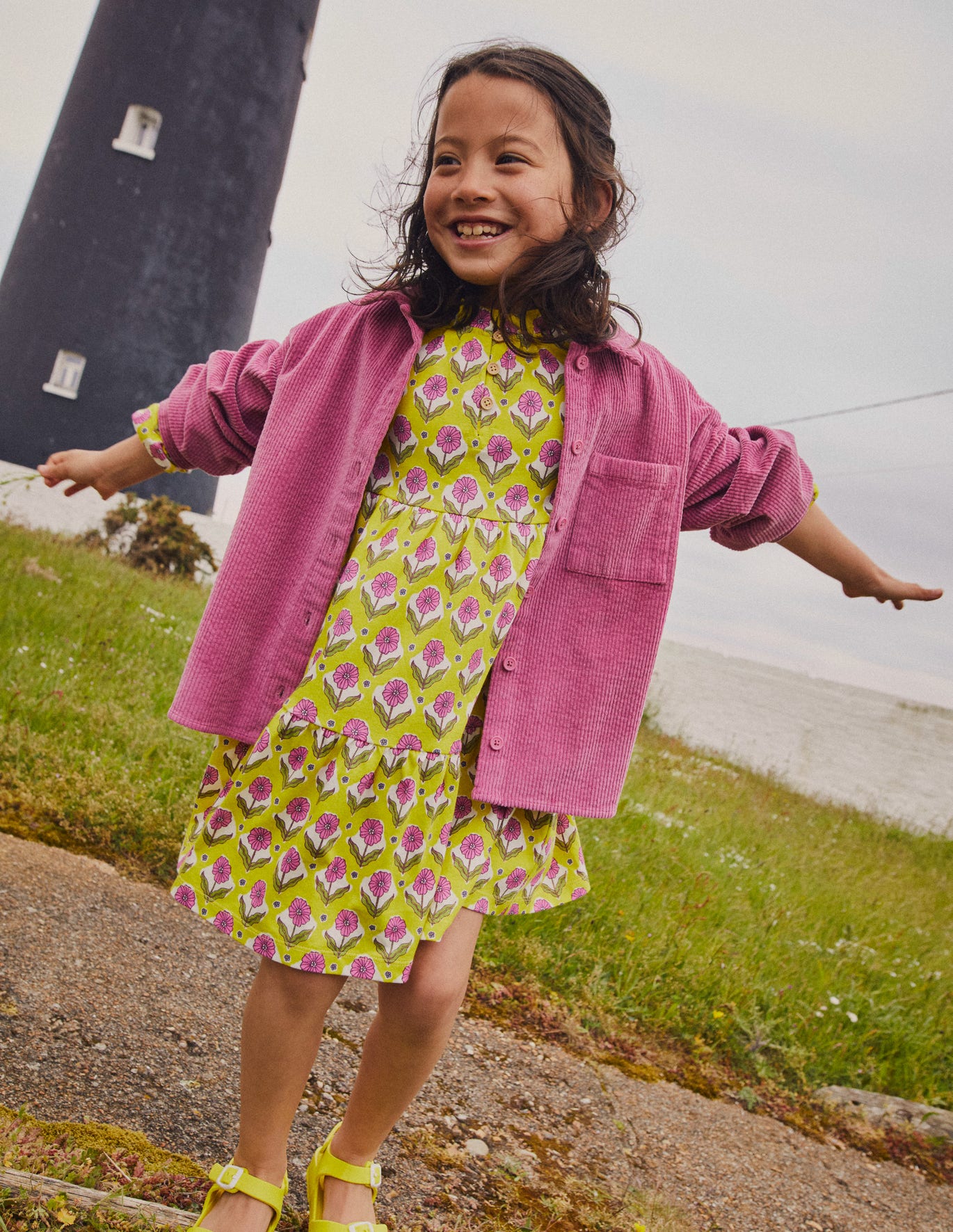 Boden Tiered Jersey Dress - Sweetcorn Yellow Floral