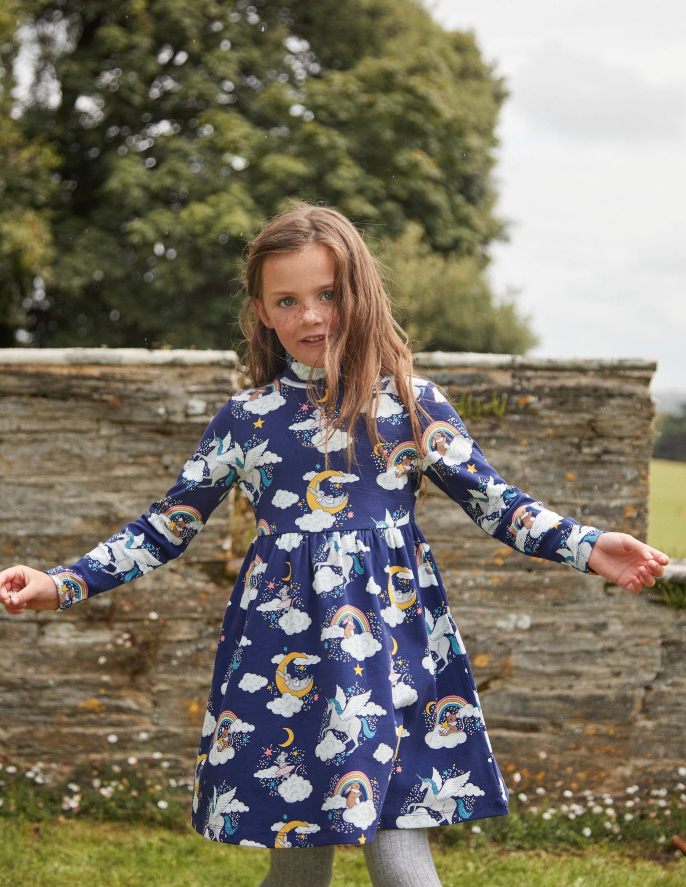 Boden Roll Neck Jersey Dress - College Navy Magical Sky