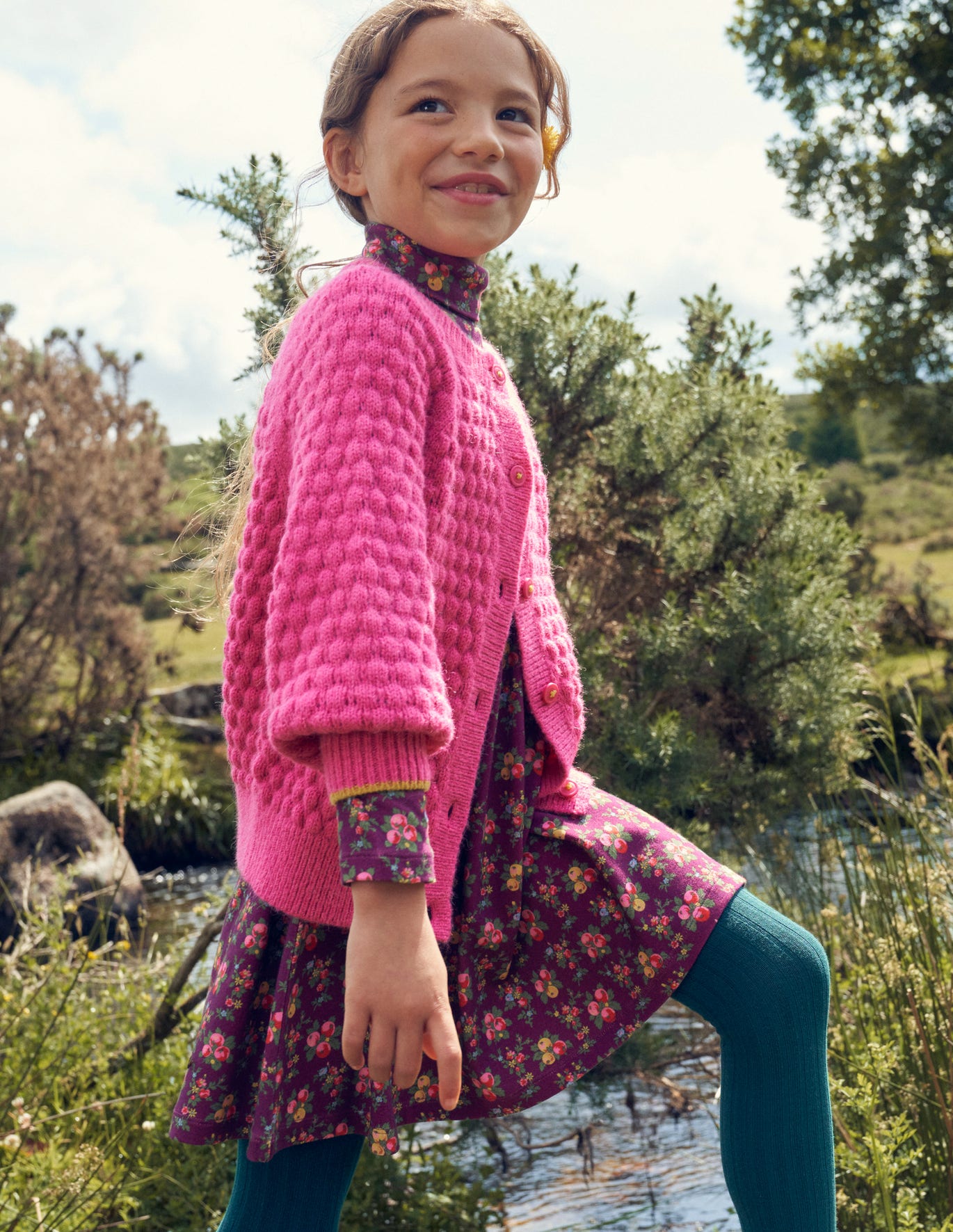 Boden Roll Neck Jersey Dress - Berry Purple Orchard