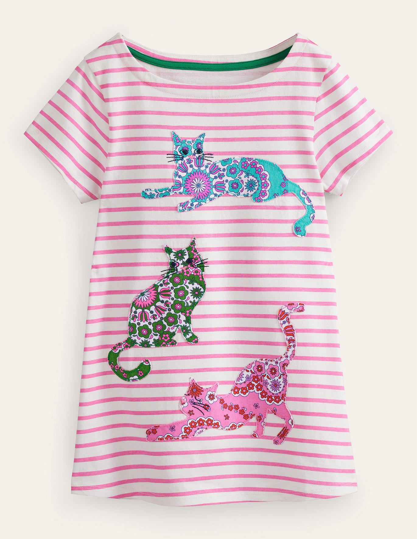 Boden Short Sleeve Applique Tunic - Ivory/Bright Petal Pink