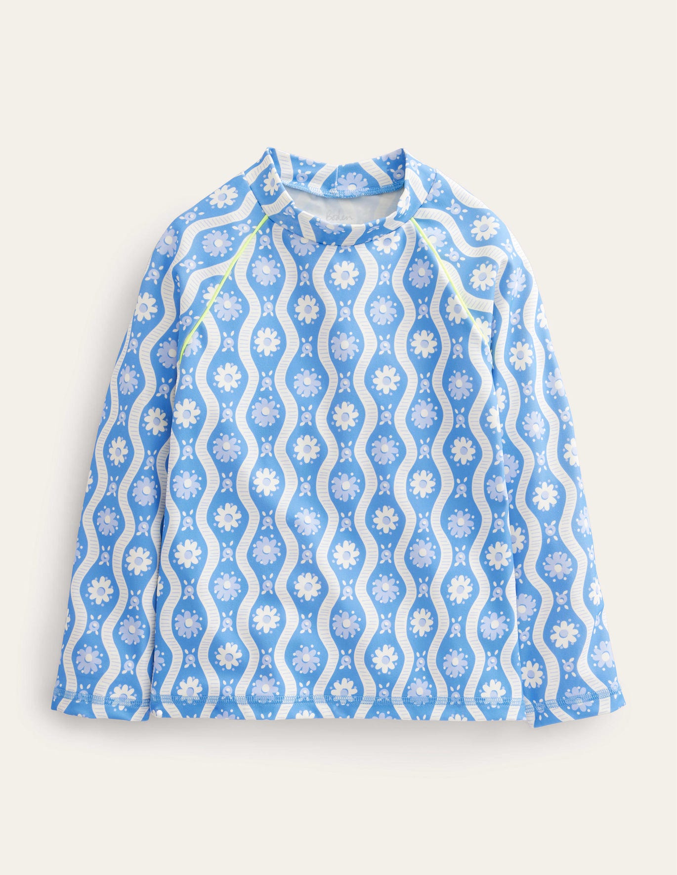 Boden Long-sleeved Rash Vest - Penzance Blue Daisy Wave