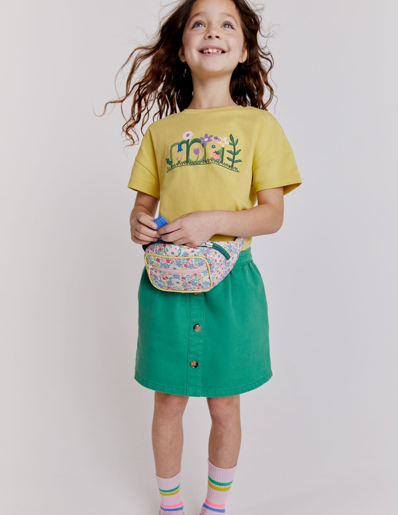 Boden Denim Button Through Skirt - Mountain Green