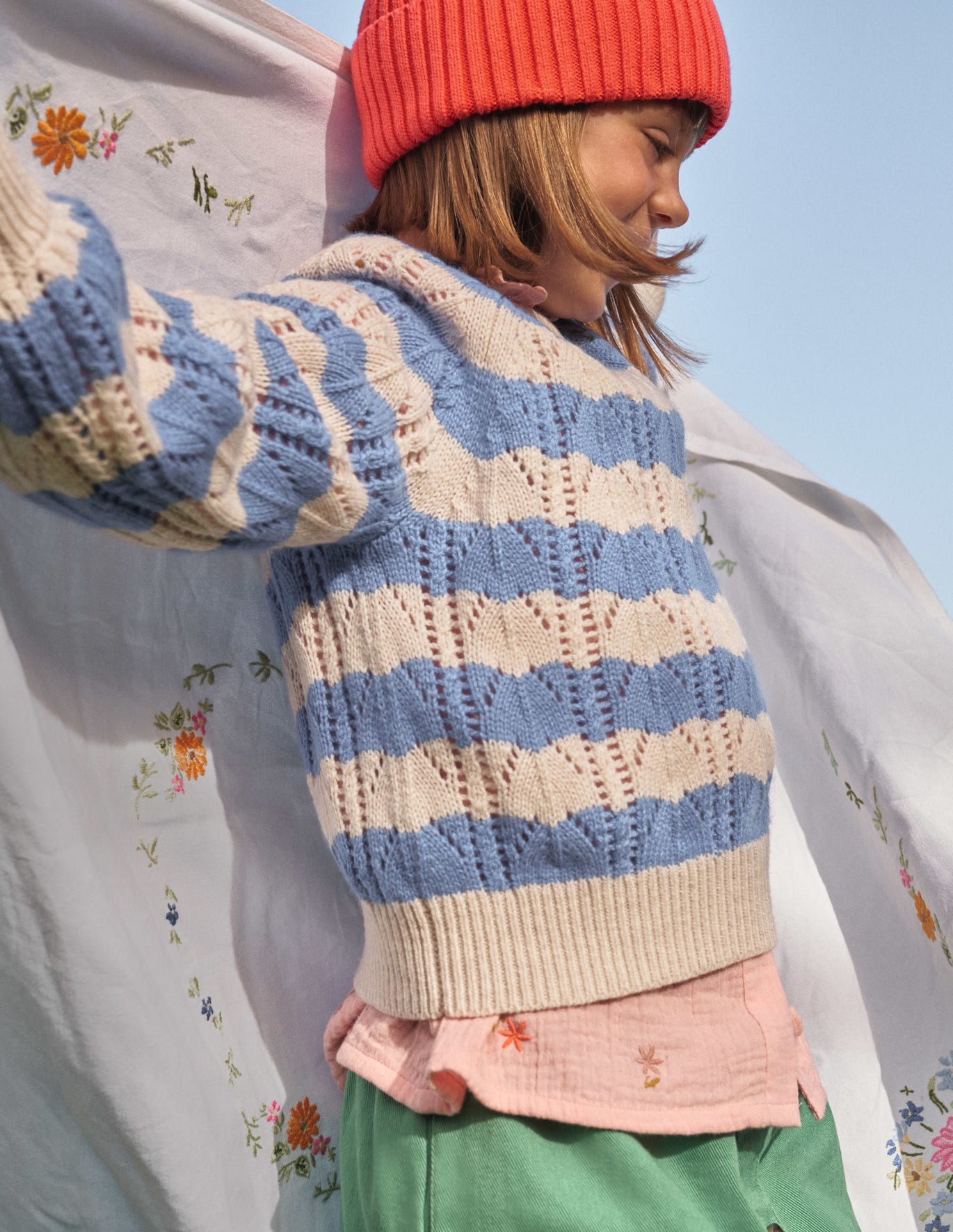 Boden Volume Sleeve Texture Sweater - Blue Stripe