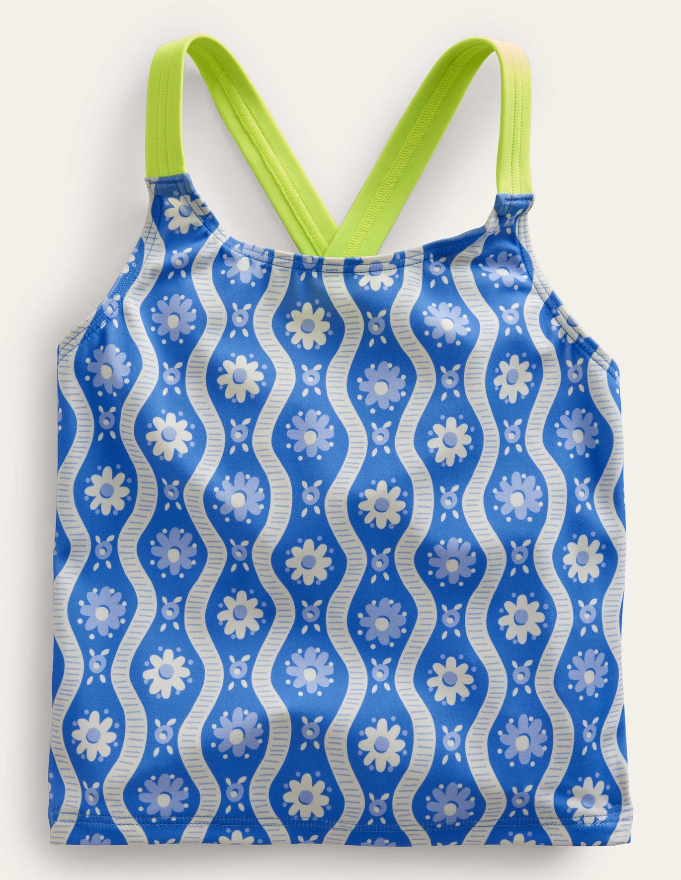 Boden Cross Back Tankini Top - Penzance Blue Daisy Wave