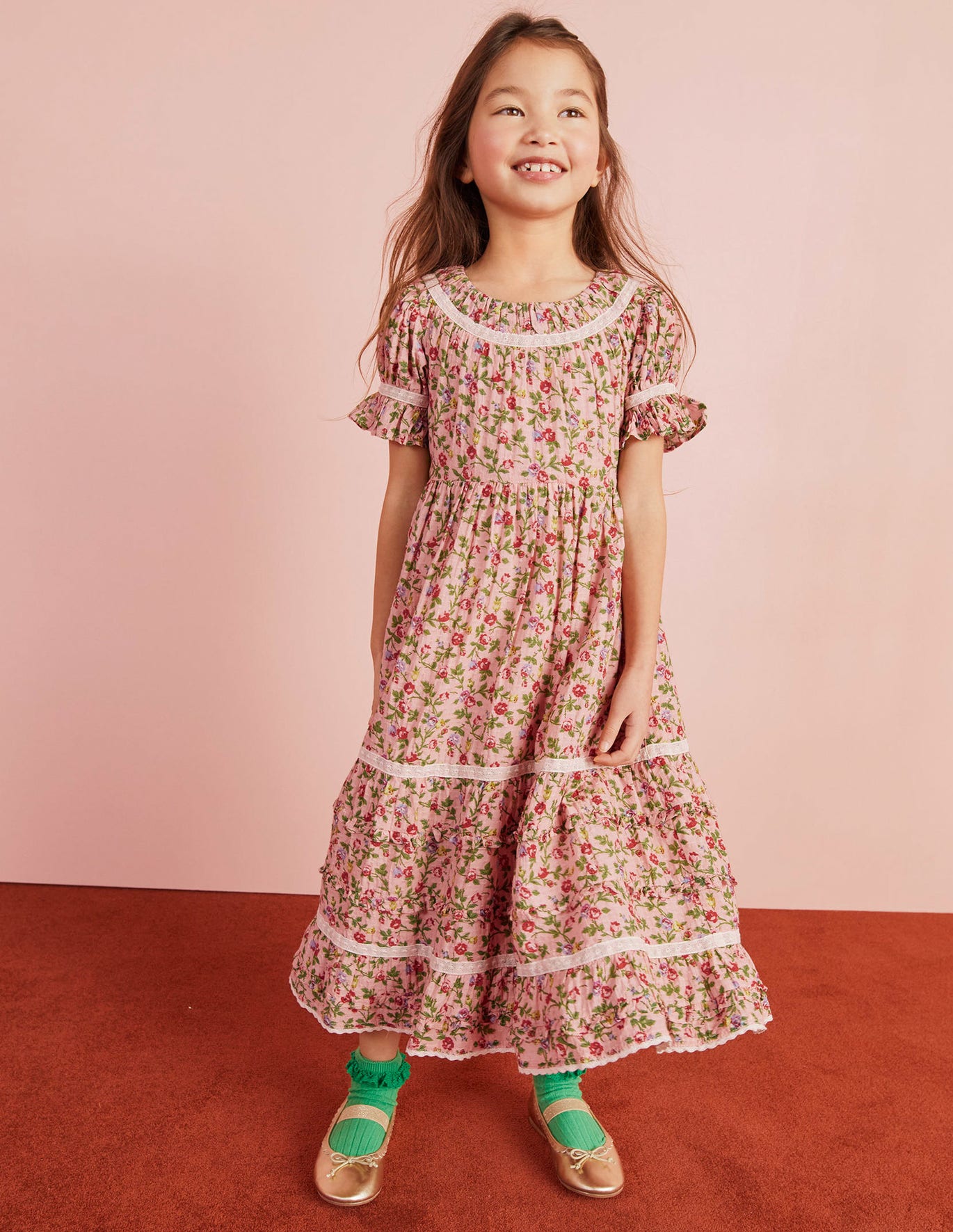 Boden Printed Lace Trim Party Dress - Rambling Rose Pink