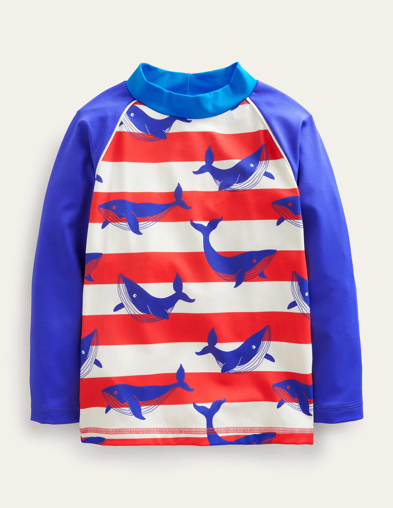 Boden Printed Rash Guard - Ivory and Strawberry Whales