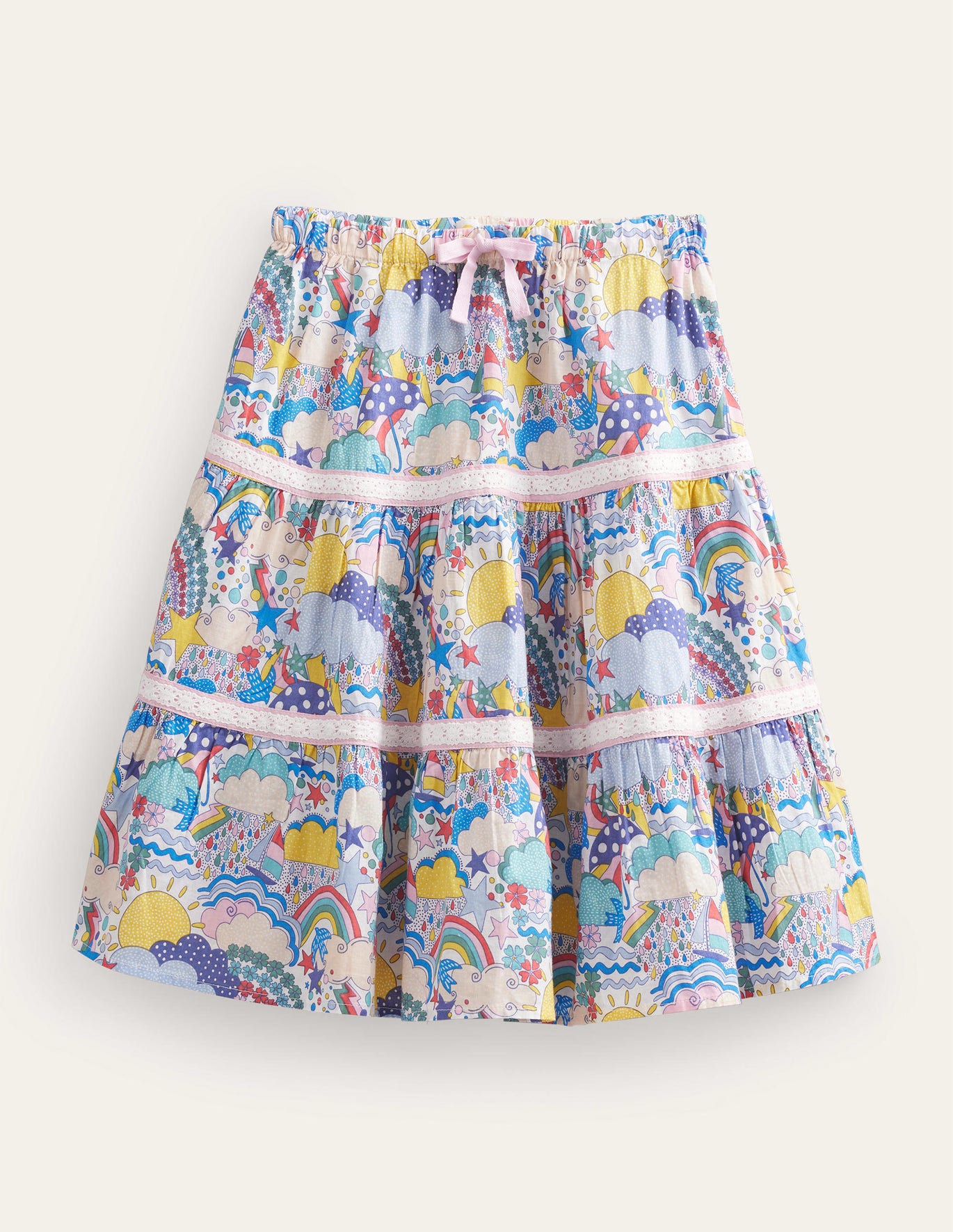 Boden Midi Tiered Skirt - Ivory Multi Weather