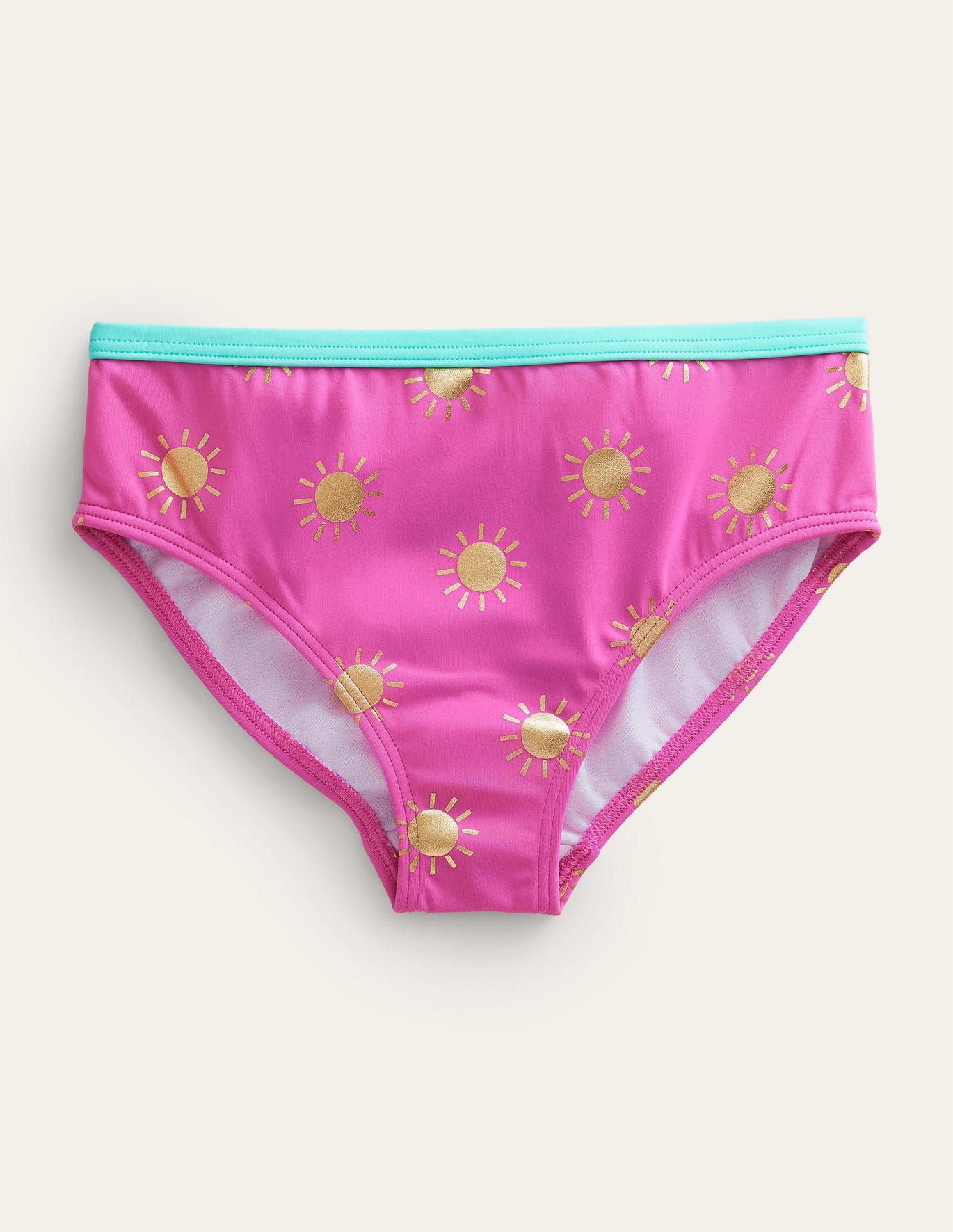 Boden Patterned Bikini Bottoms - Tickled Pink Gold Foil Suns