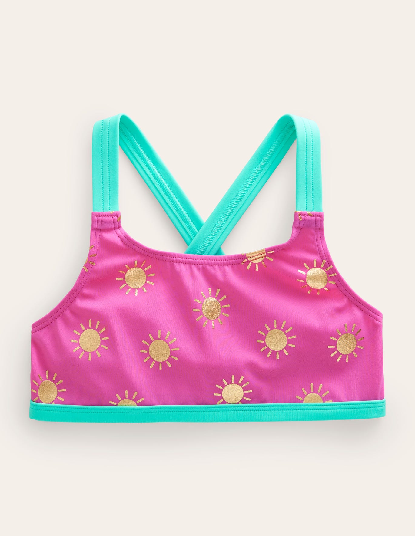 Boden Cross Back Bikini top - Tickled Pink Gold Foil Suns