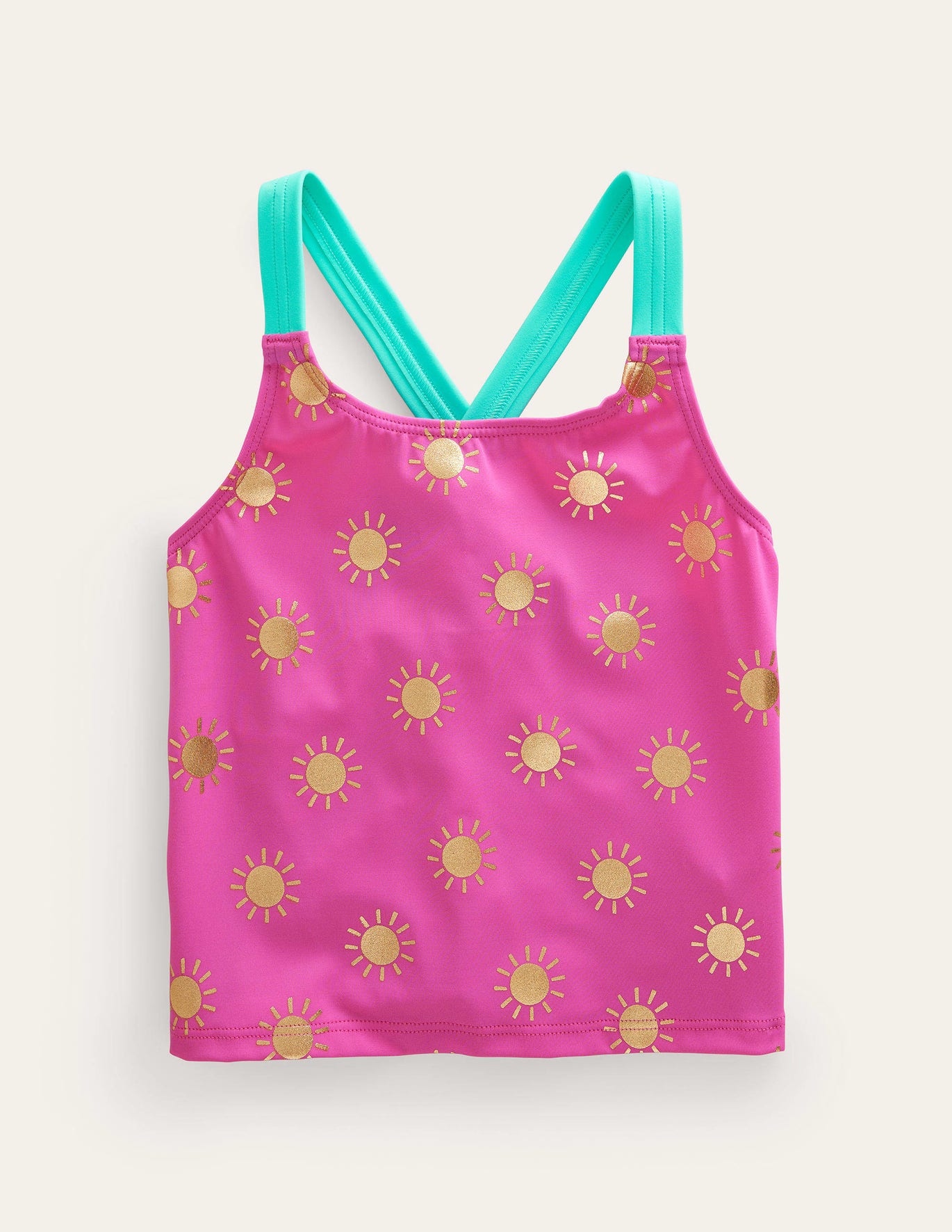 Boden Cross Back Tankini Top - Tickled Pink Gold Foil Suns