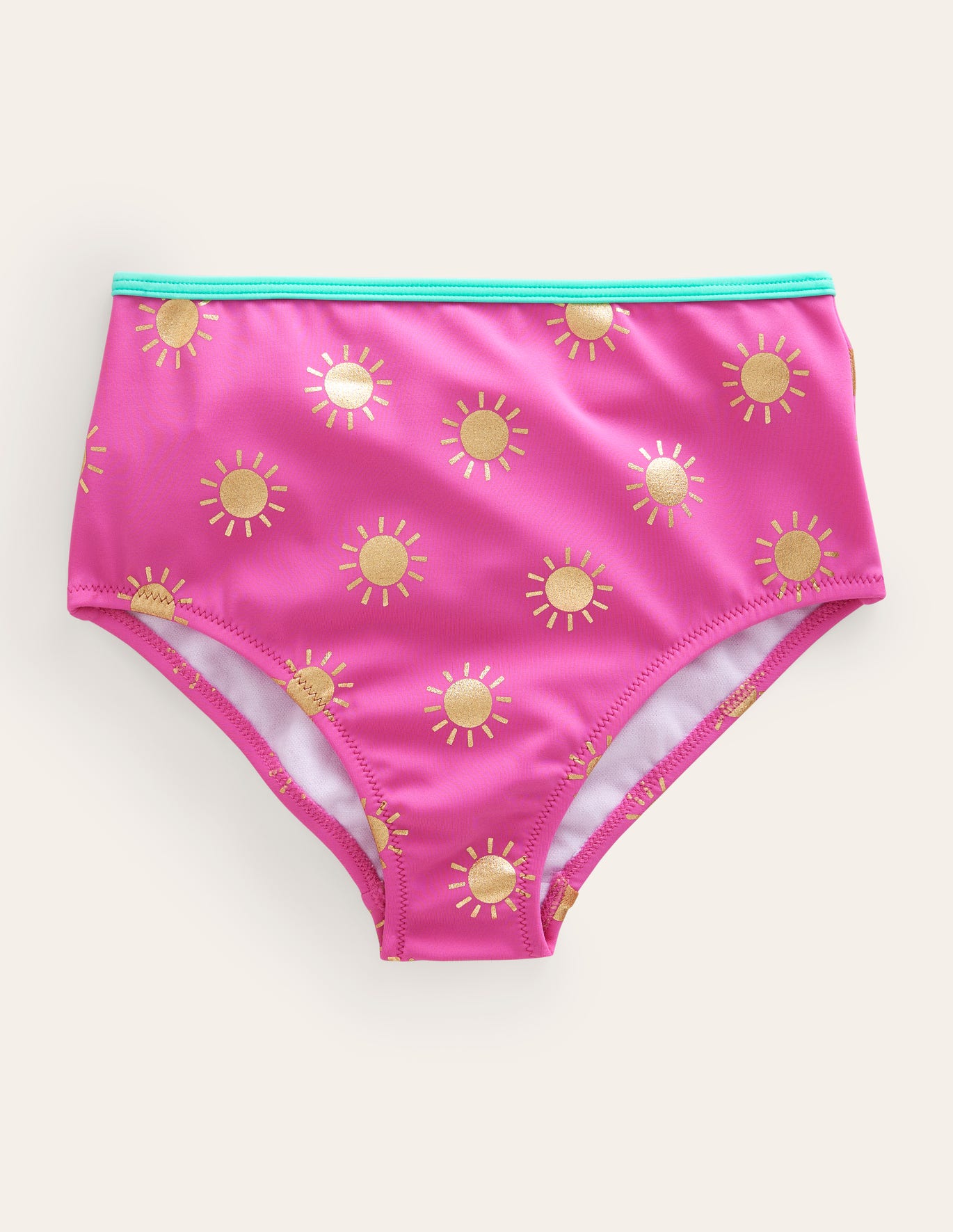 Boden High Waisted Bikini Bottoms - Tickled Pink Gold Foil Suns