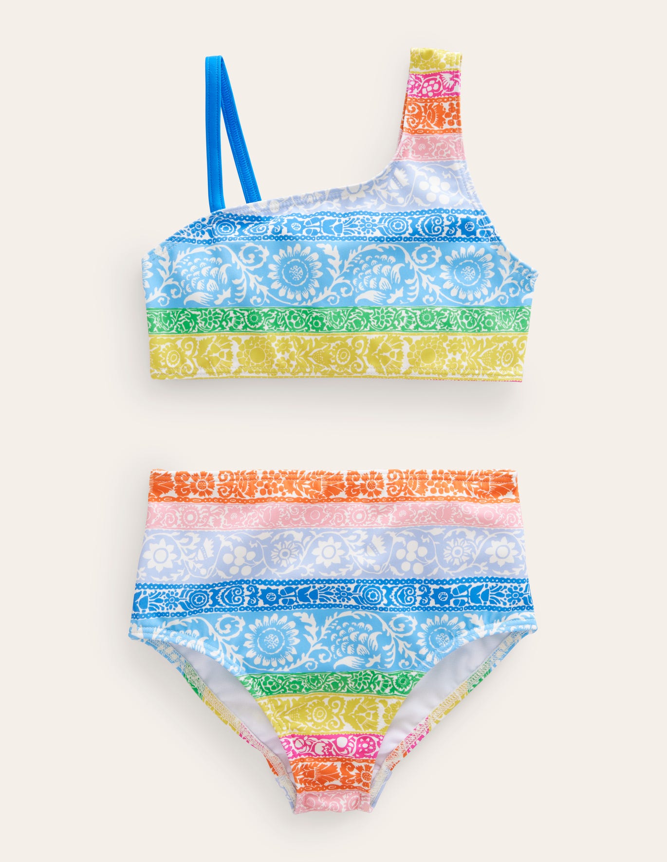 Boden One Shoulder Bikini - Ivory, Multi Wallpaper Stripe