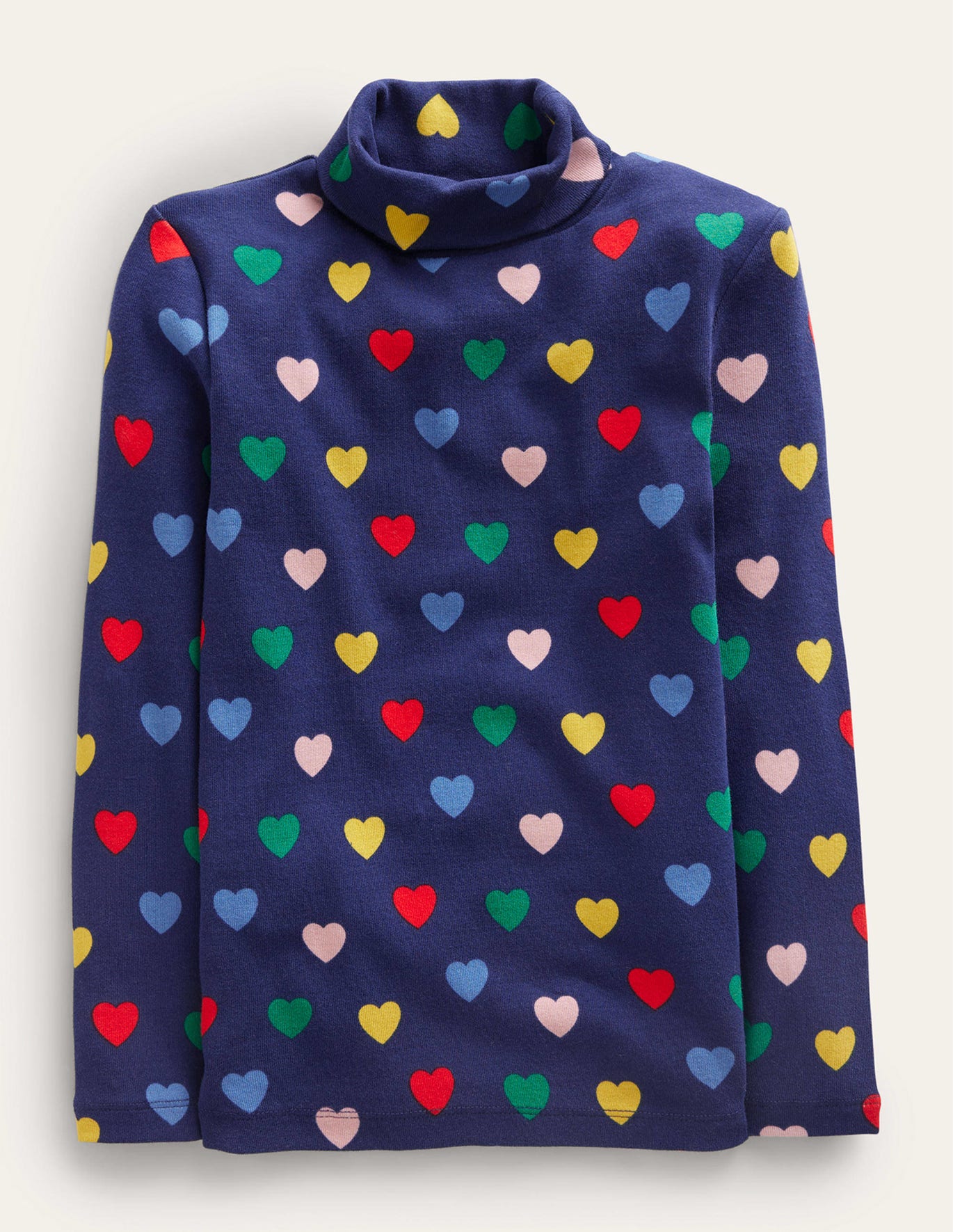 Boden Roll Neck Supersoft T-shirt - College Navy Hearts