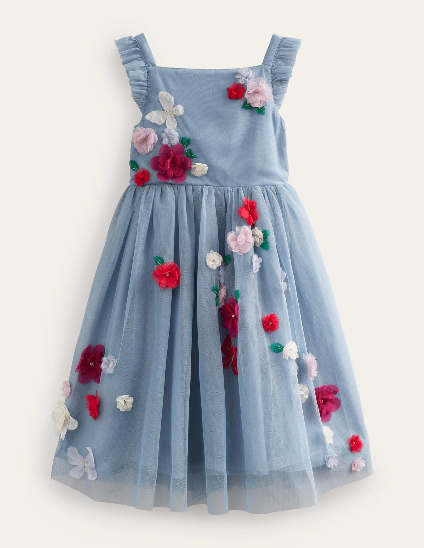 Boden Flutter Flower Tulle Dress - Pebble blue