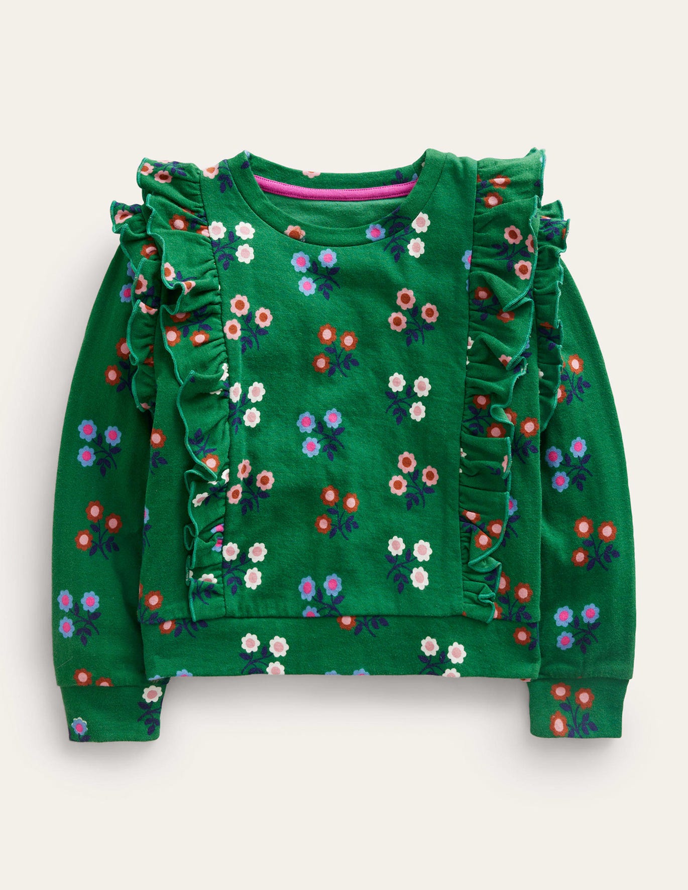 Boden Frill Printed Sweatshirt - Green Flower