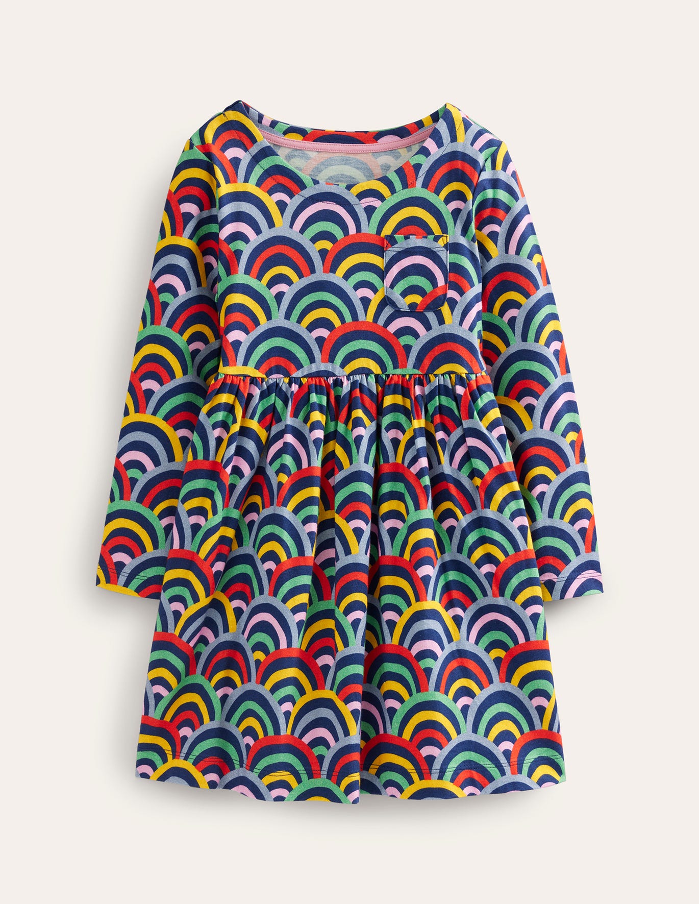 Boden Long Sleeve Fun Jersey Dress - Medieval Blue Rainbow
