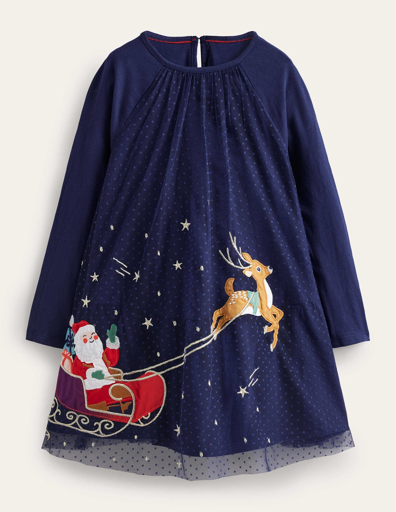 Boden Jersey Tulle Applique Dress - College Navy Sleigh