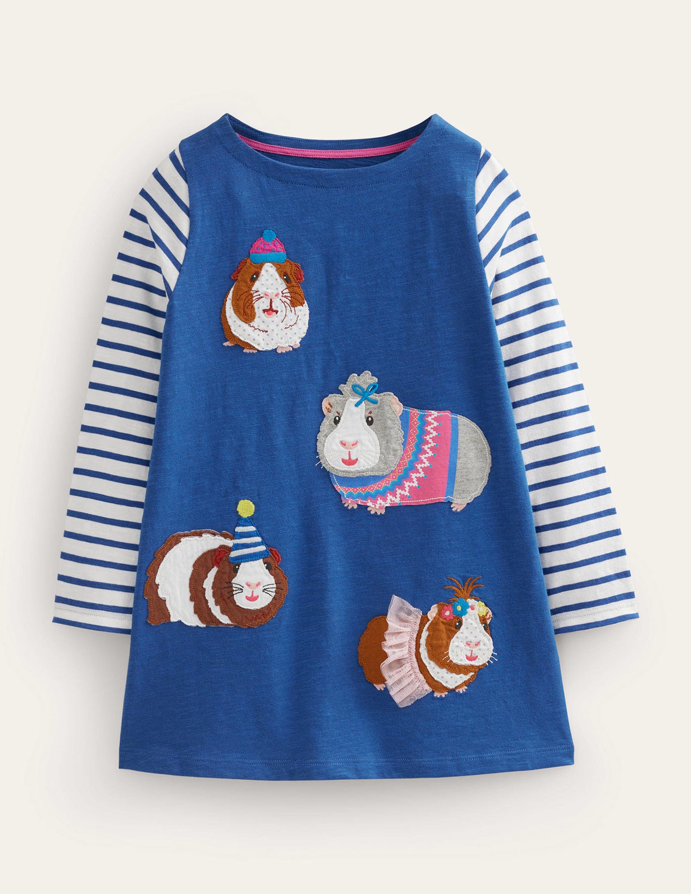 Boden Fun Applique Tunic - Delft Blue Guinea Pig