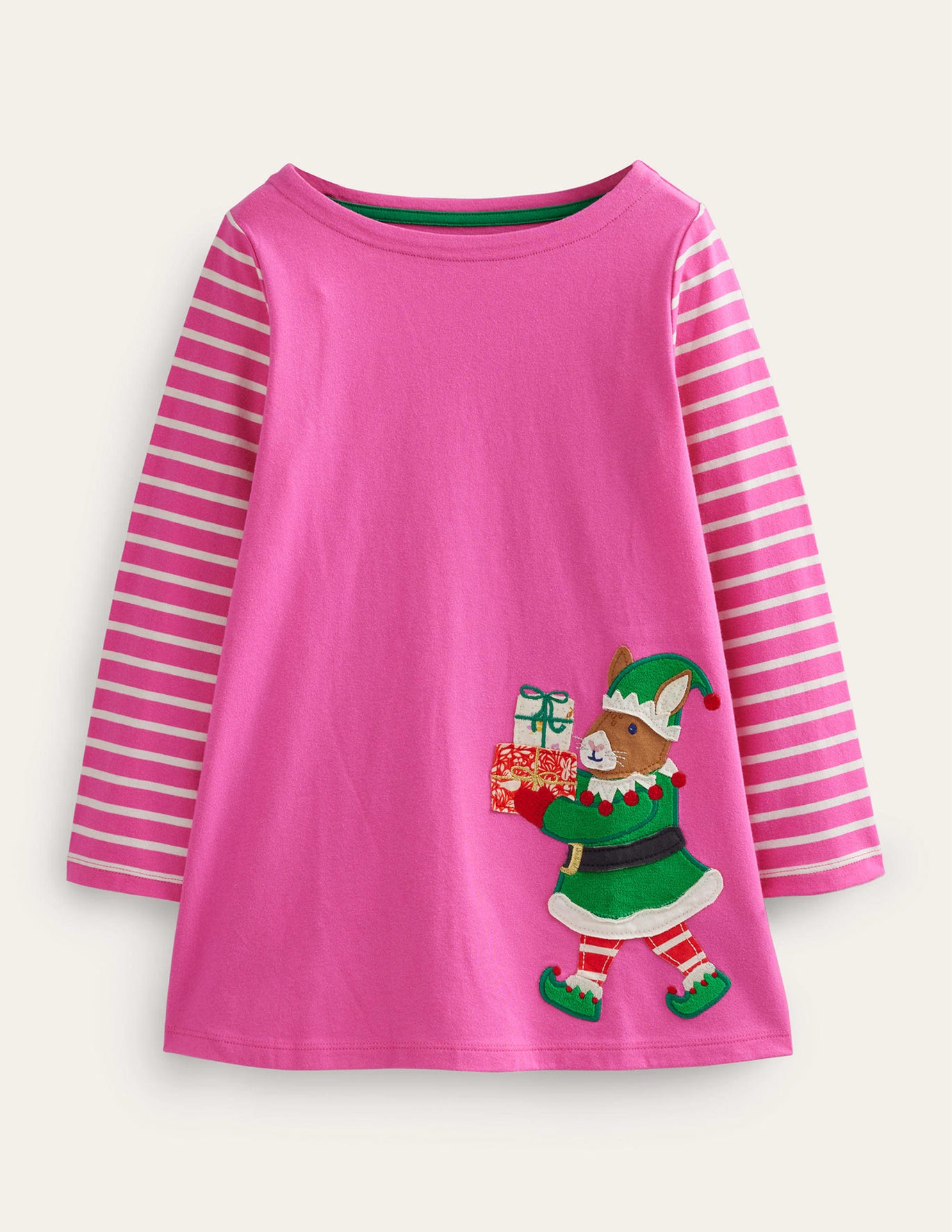 Boden Fun Applique Tunic - Vibrant Pink/Ivory Bunny