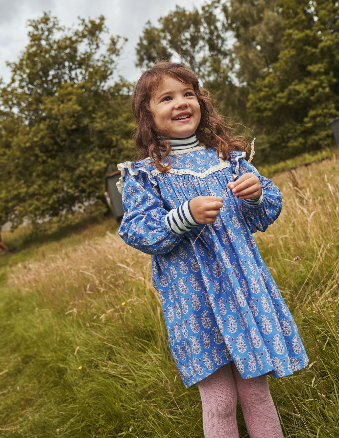 Boden Lace Trim Printed Dress - Blue Paisley