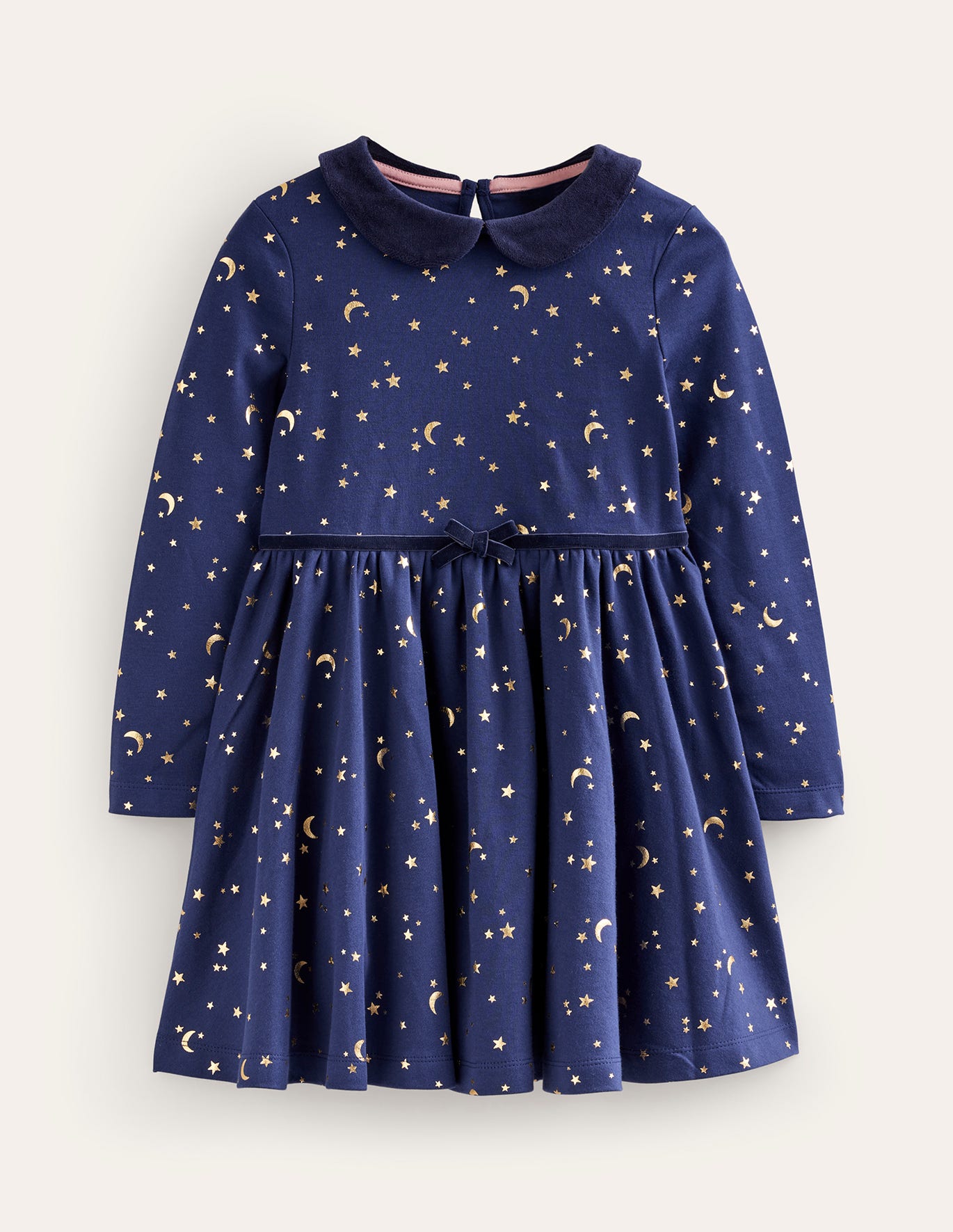 Boden Collared Twirly Dress - College Navy Gold Foil Star