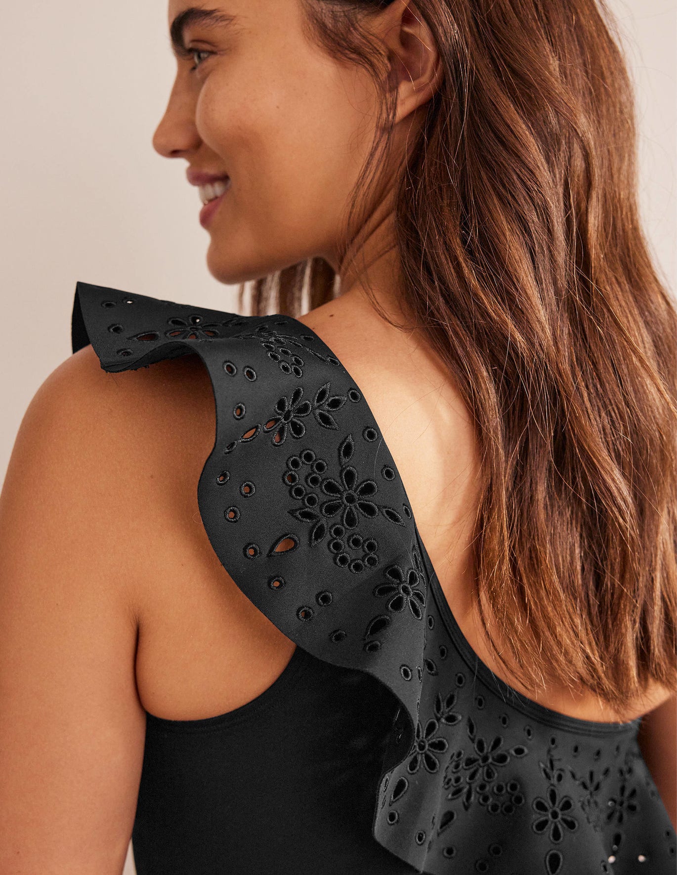 Boden Ruffle One Shoulder Swimsuit - Black