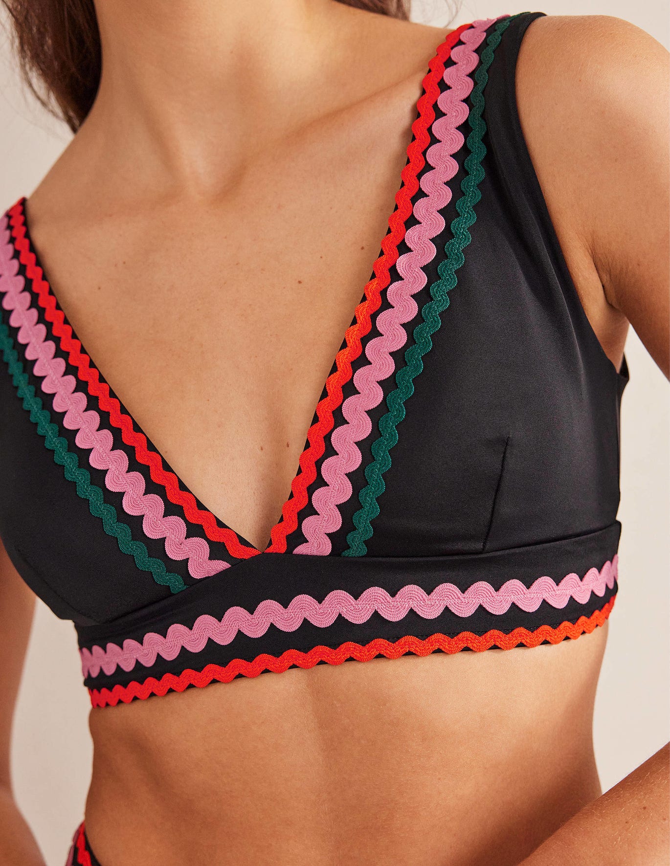 Boden Rick Rack V-neck Bikini Top - Black