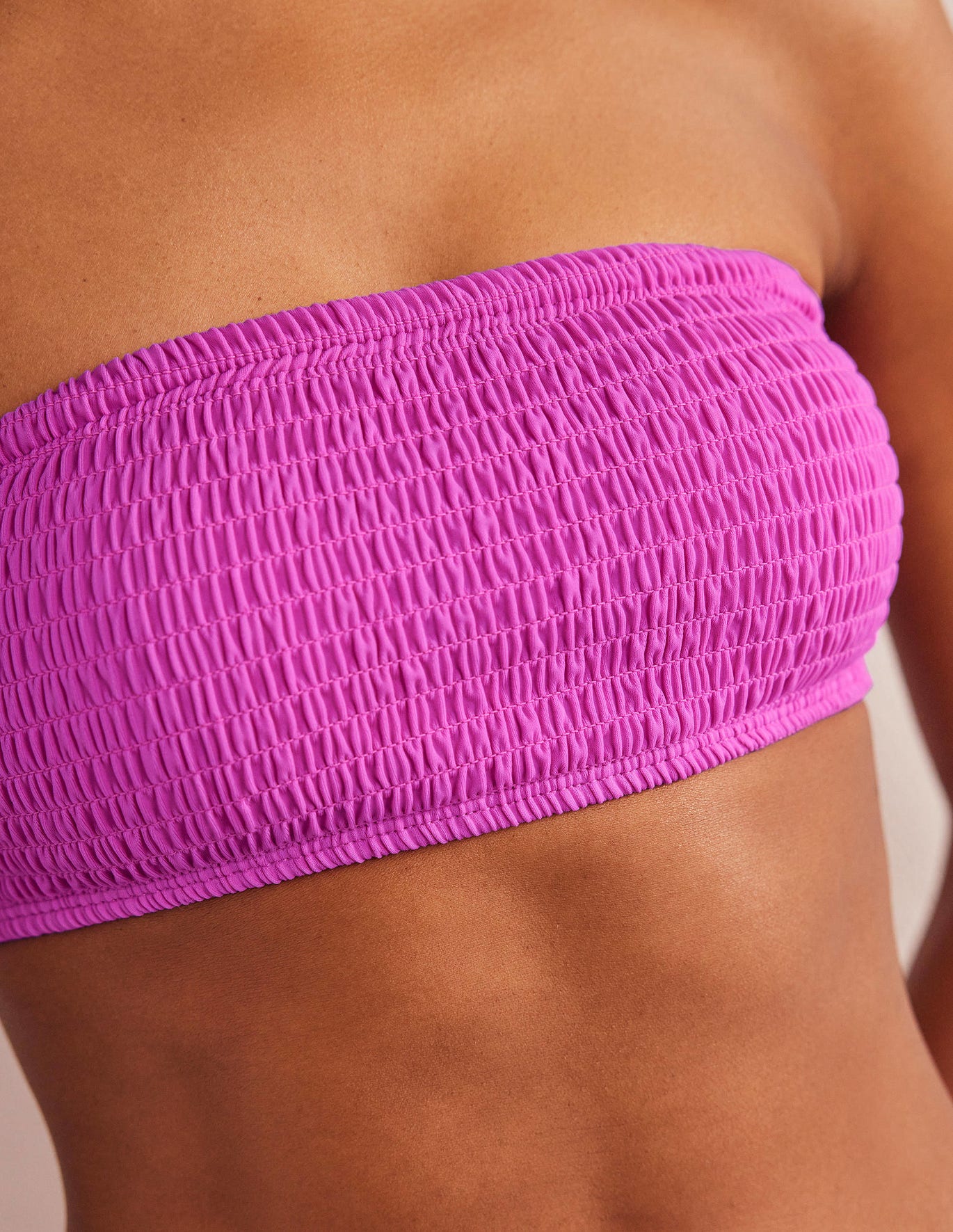 Boden Smocked Bandeau Bikini Top - Amazing Pink