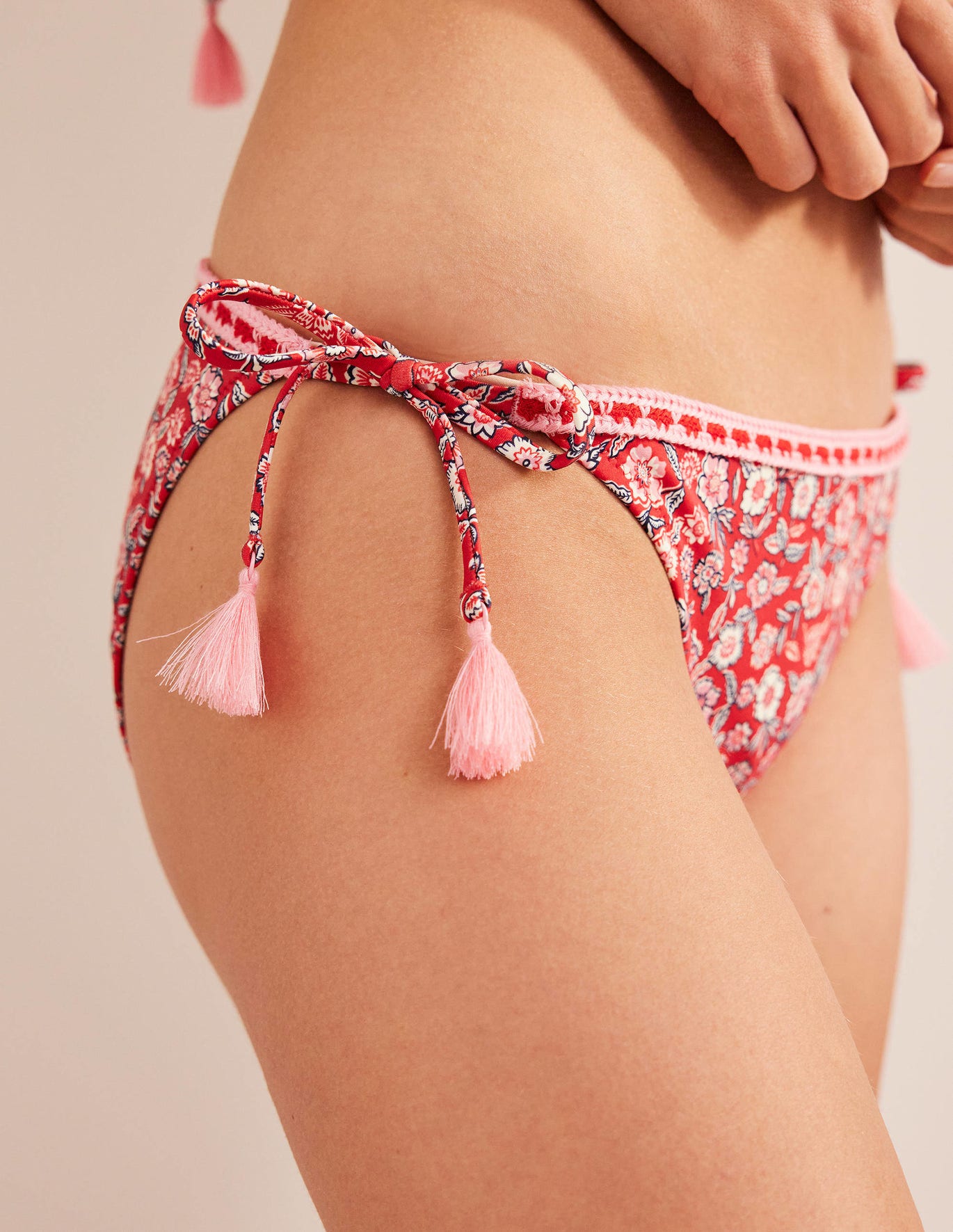 Boden Crochet Trim Bikini Bottoms - Poinsettia, Pansy Bloom