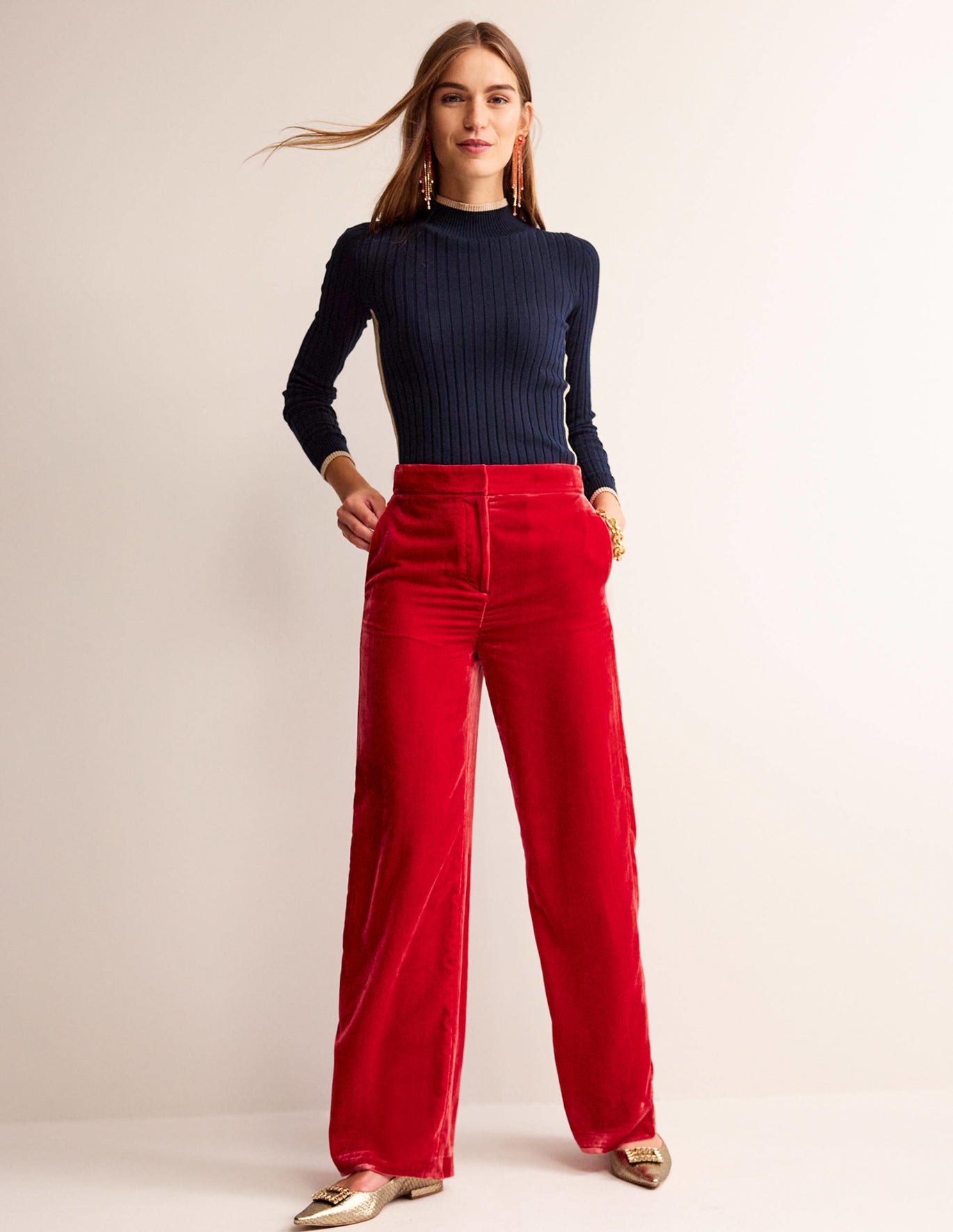 Boden's Westbourne velvet trousers have a hint of the seventies thanks to their relaxed fit, high waist and wide-leg shape. Pick from plain or patterned, depending on how groovy you want to go. We reckon they're primed for party season
