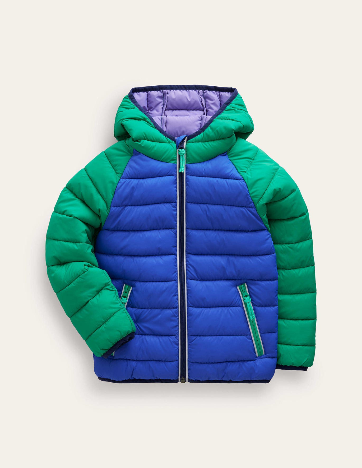 Boden Pack-away Padded Jacket - Blue Heron / Jade Green