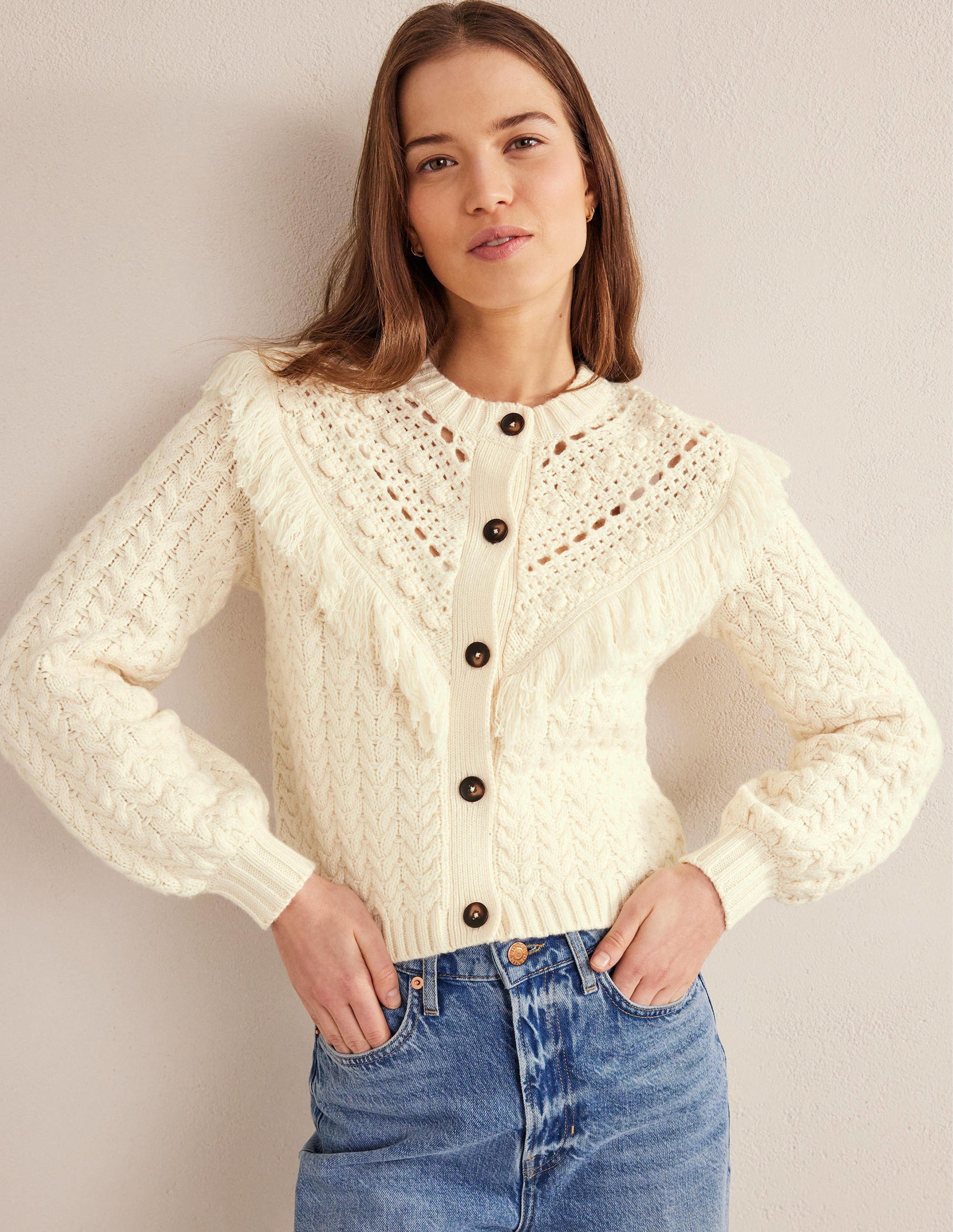 Fringe Detail Cardigan - Ivory | Boden US