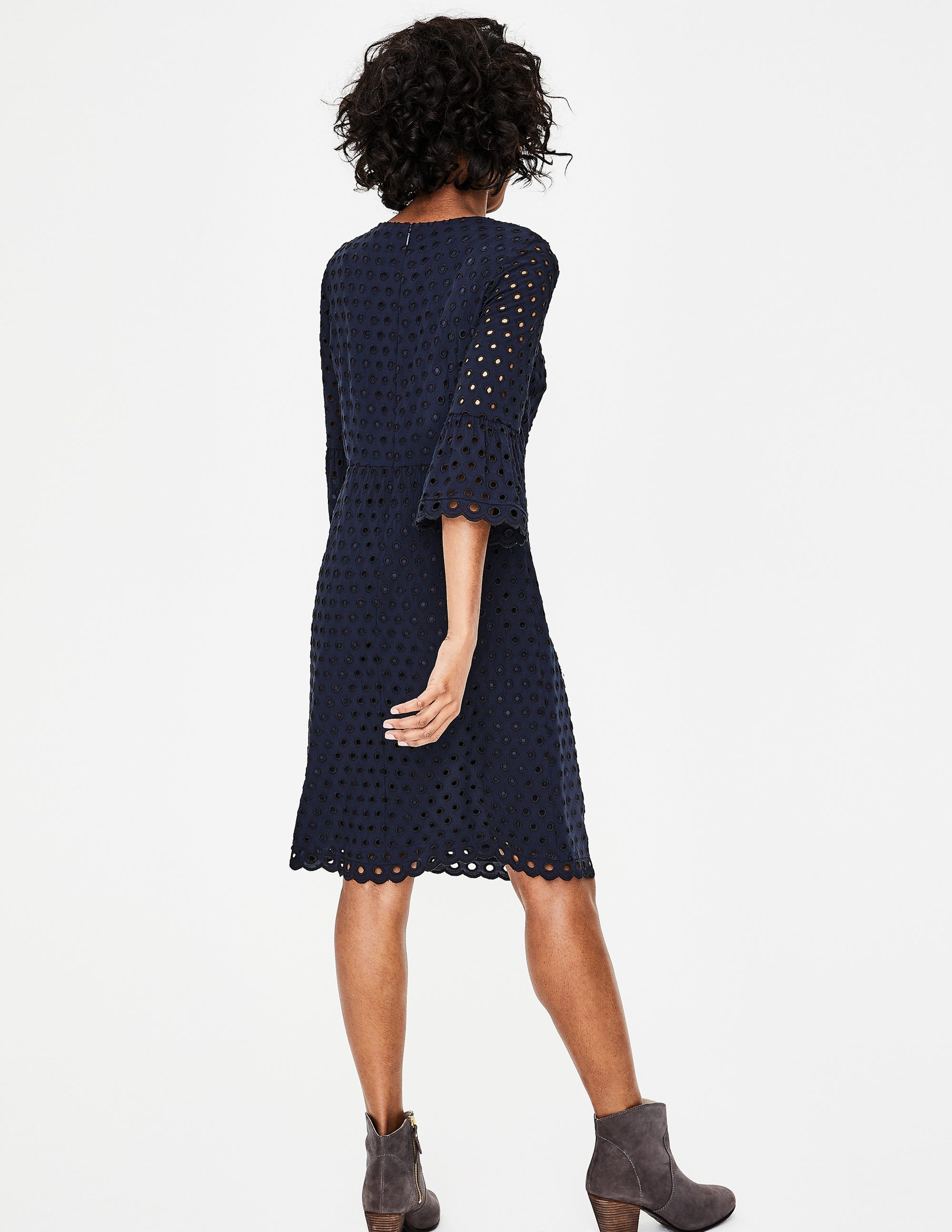 Scallop Broderie Dress French Navy Boden UK