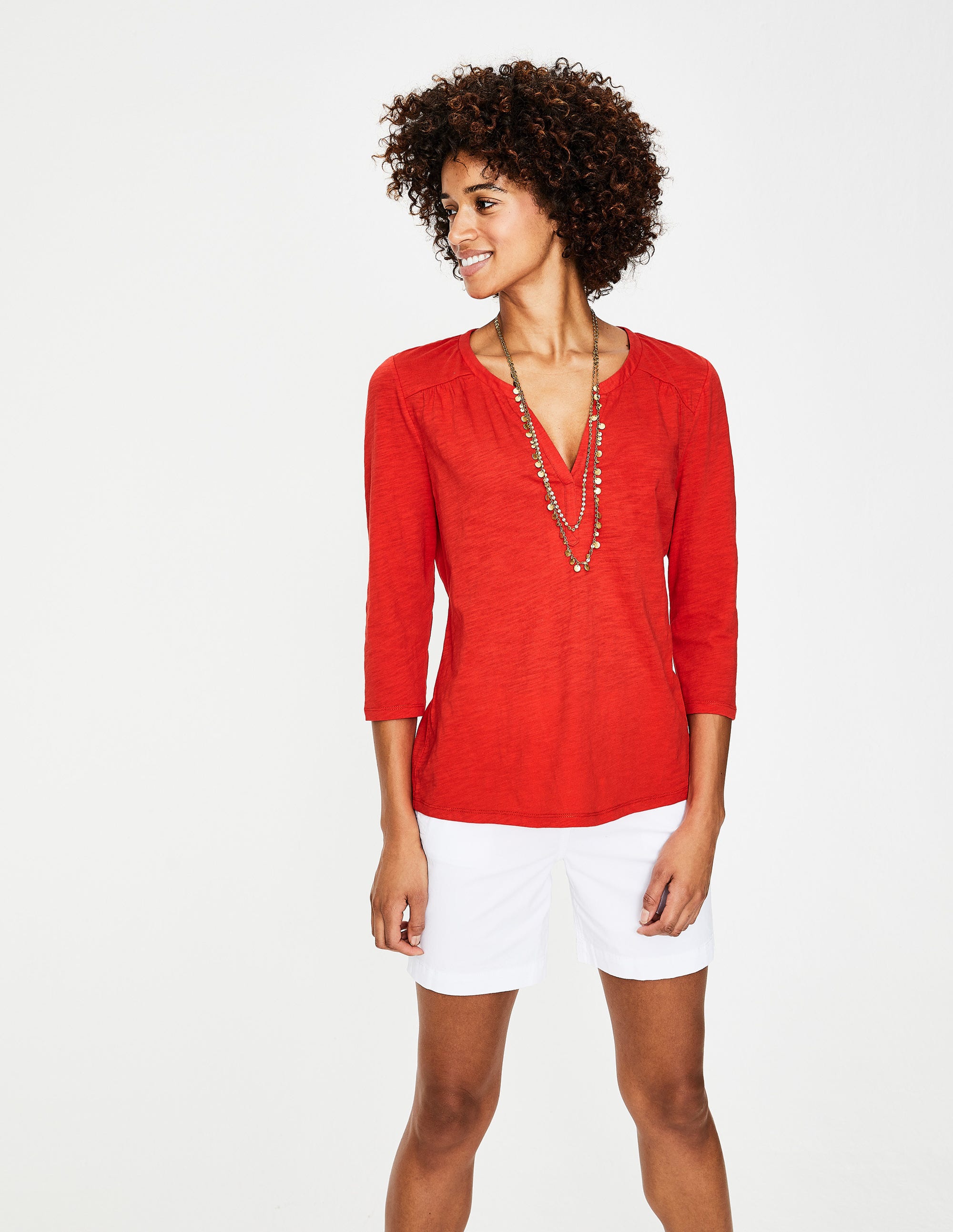 Le T-shirt cranté en coton LRD Femme Boden, Red