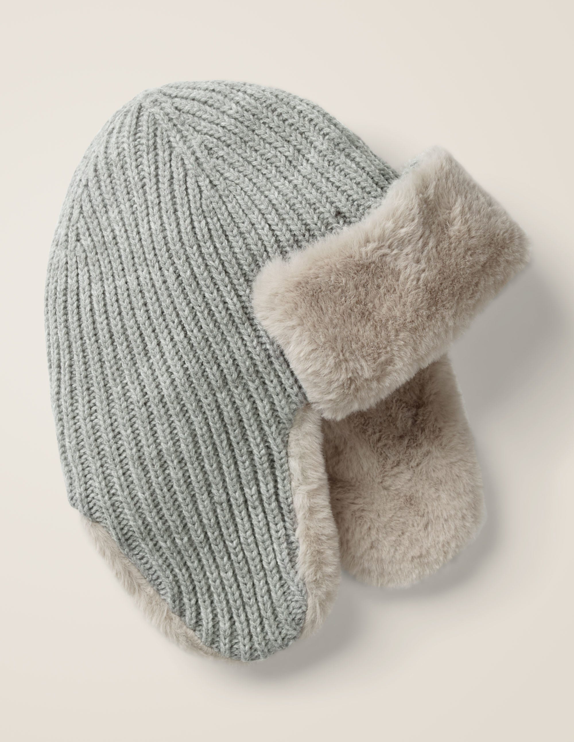 Knitted Trapper Hat Grey Marl Boden US