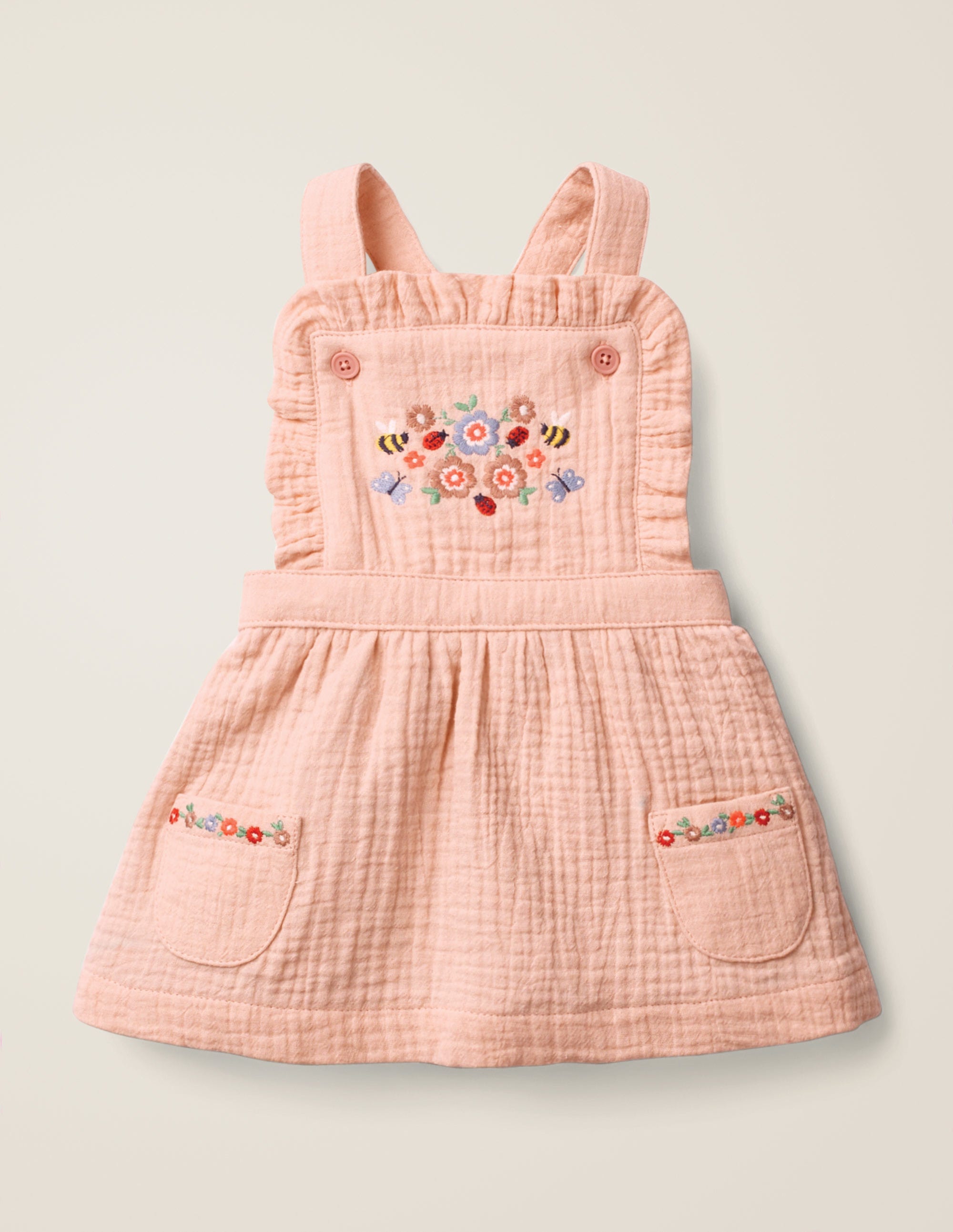 Robe chasuble brodée à motif floral PNK Bébé Boden, Pink
