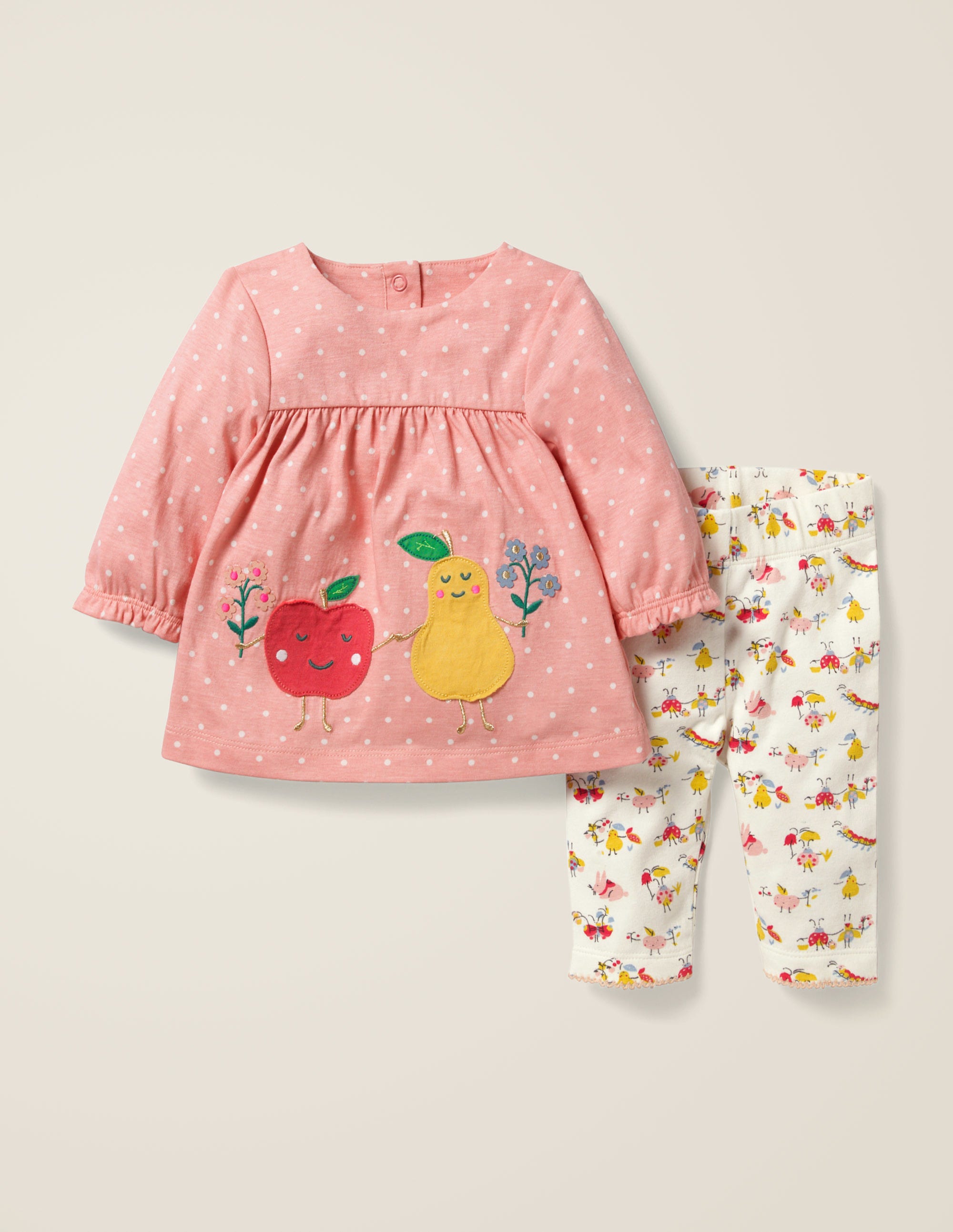 Ensemble avec robe en jersey à appliqués PNK Bébé Boden, Pink