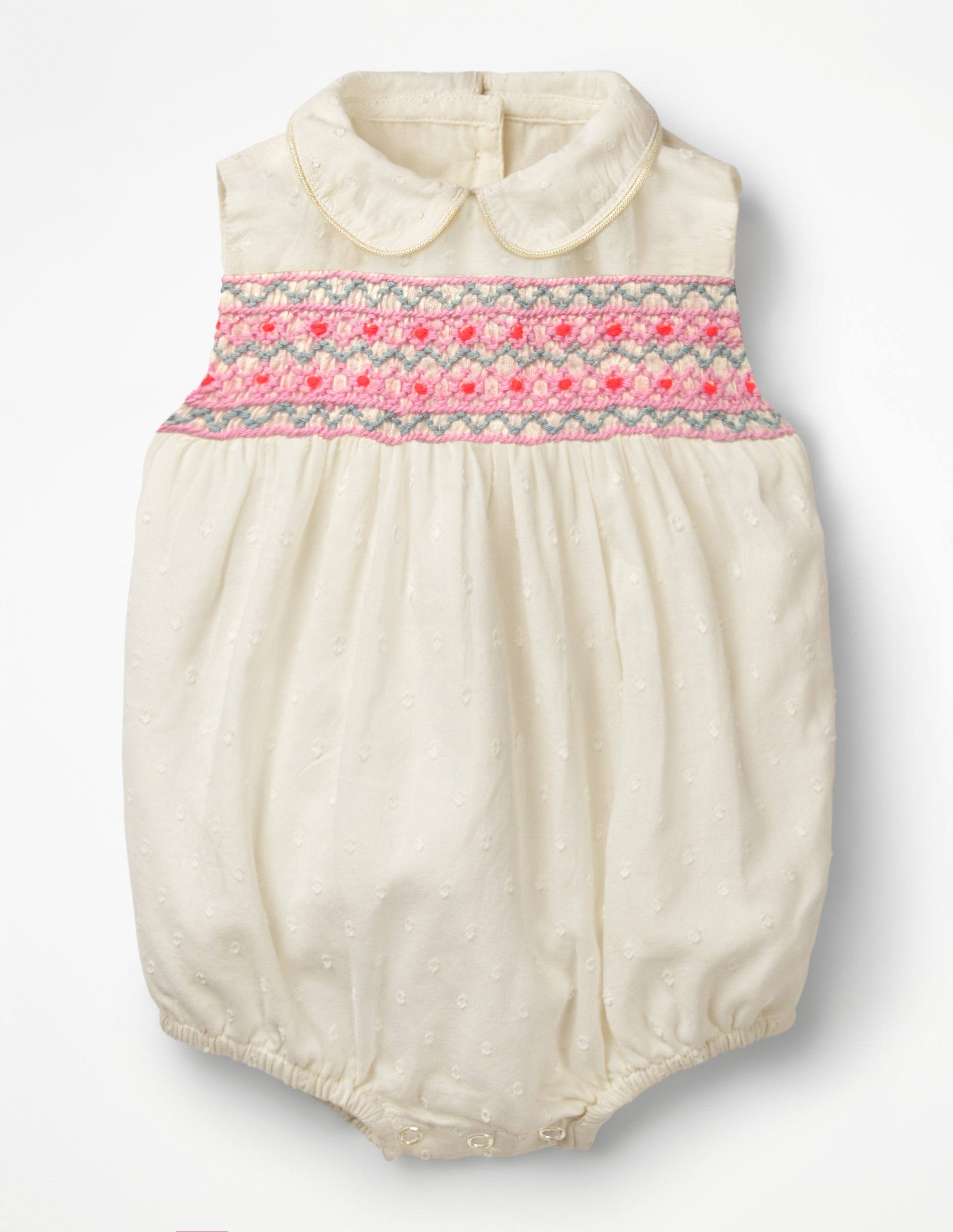 Combishort rétro à smocks IVO Bébé Boden, White